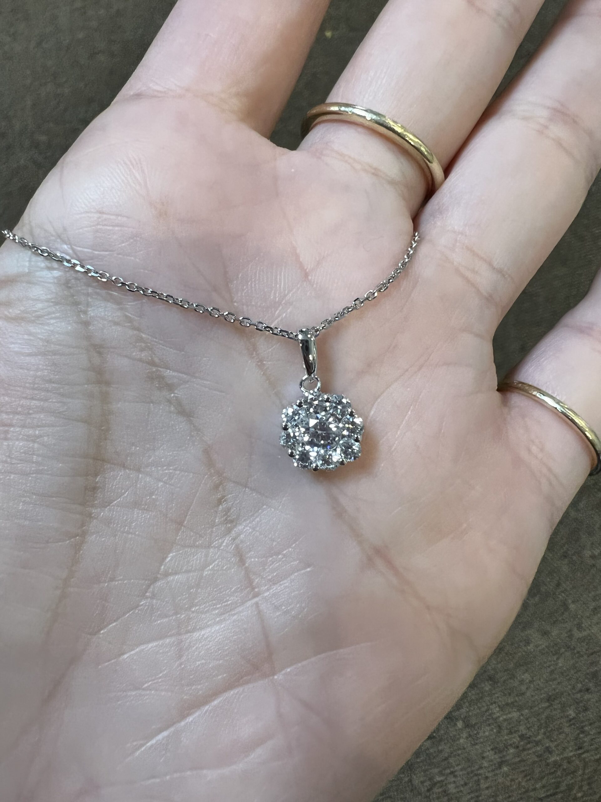 14k White Gold .81 Cttw Genuine Round Brilliant Cut Diamond Cluster Pendant - Image 16