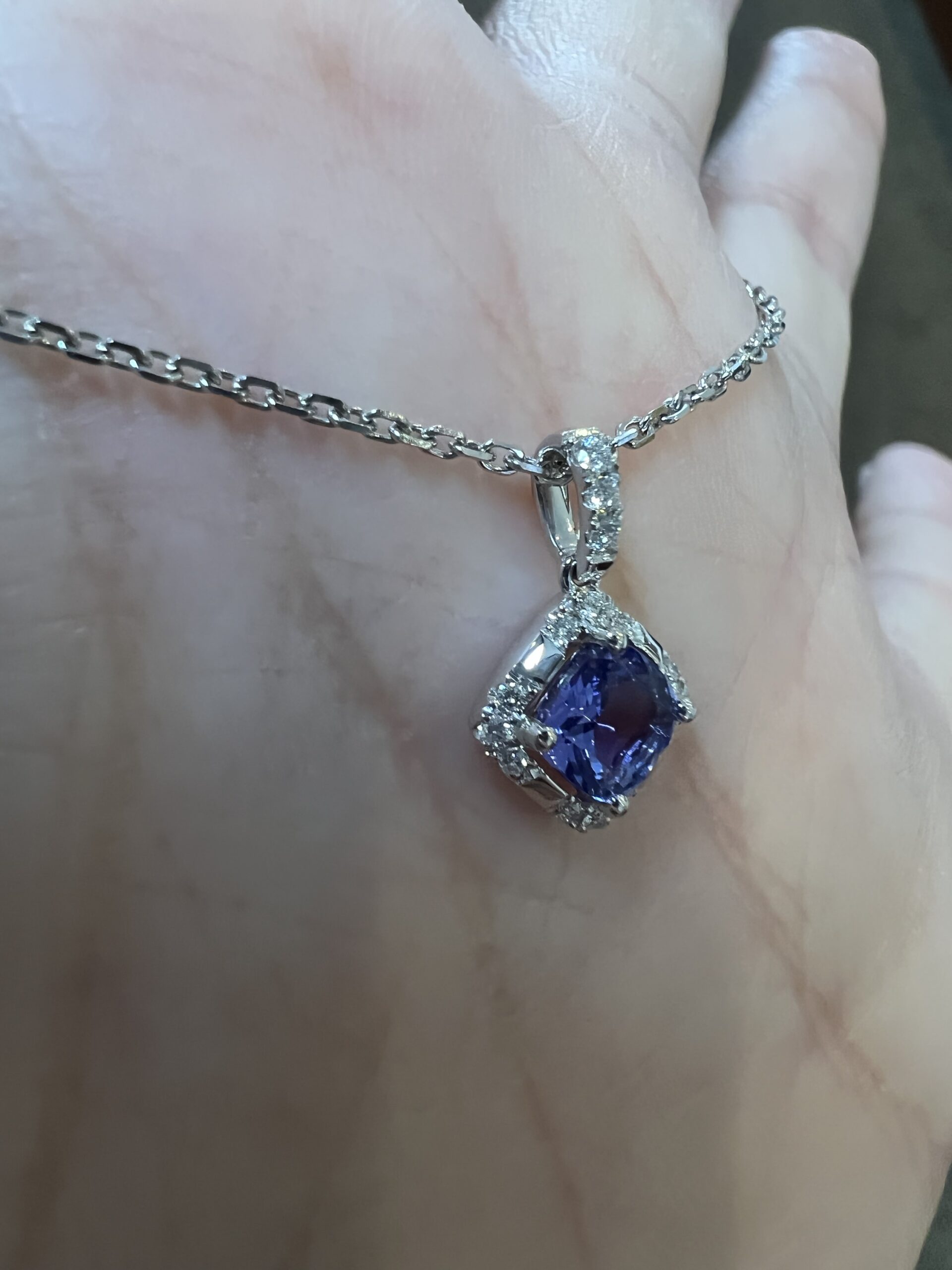 14k White Gold Genuine .60 Cttw Tanzanite & .18 Cttw Diamond Cluster Pendant - Image 17
