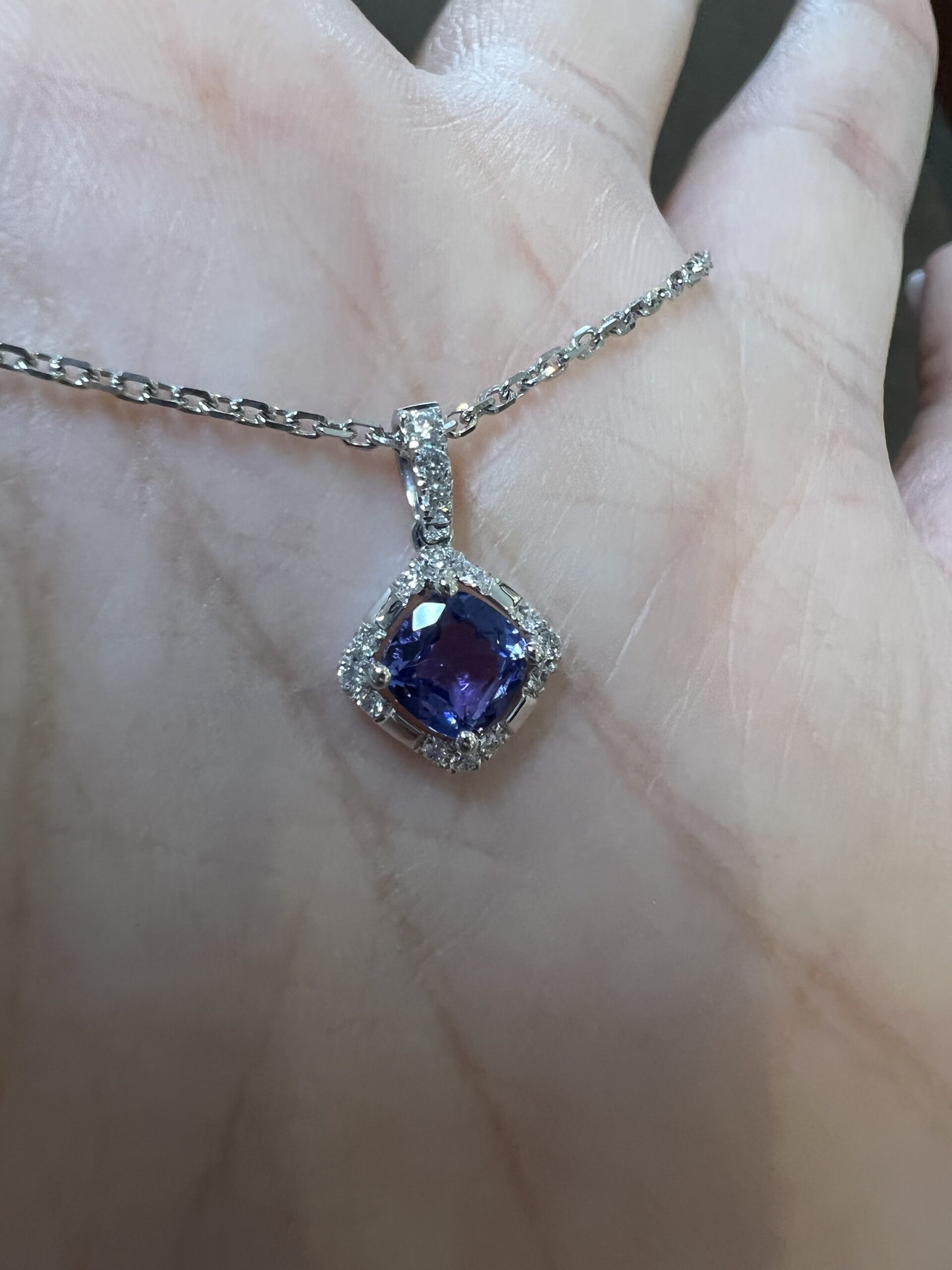 14k White Gold Genuine .60 Cttw Tanzanite & .18 Cttw Diamond Cluster Pendant - Image 16