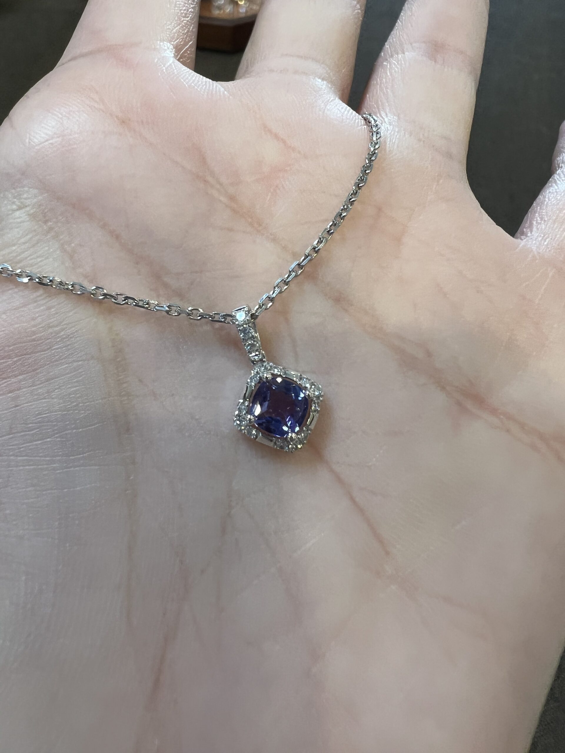 14k White Gold Genuine .60 Cttw Tanzanite & .18 Cttw Diamond Cluster Pendant - Image 15