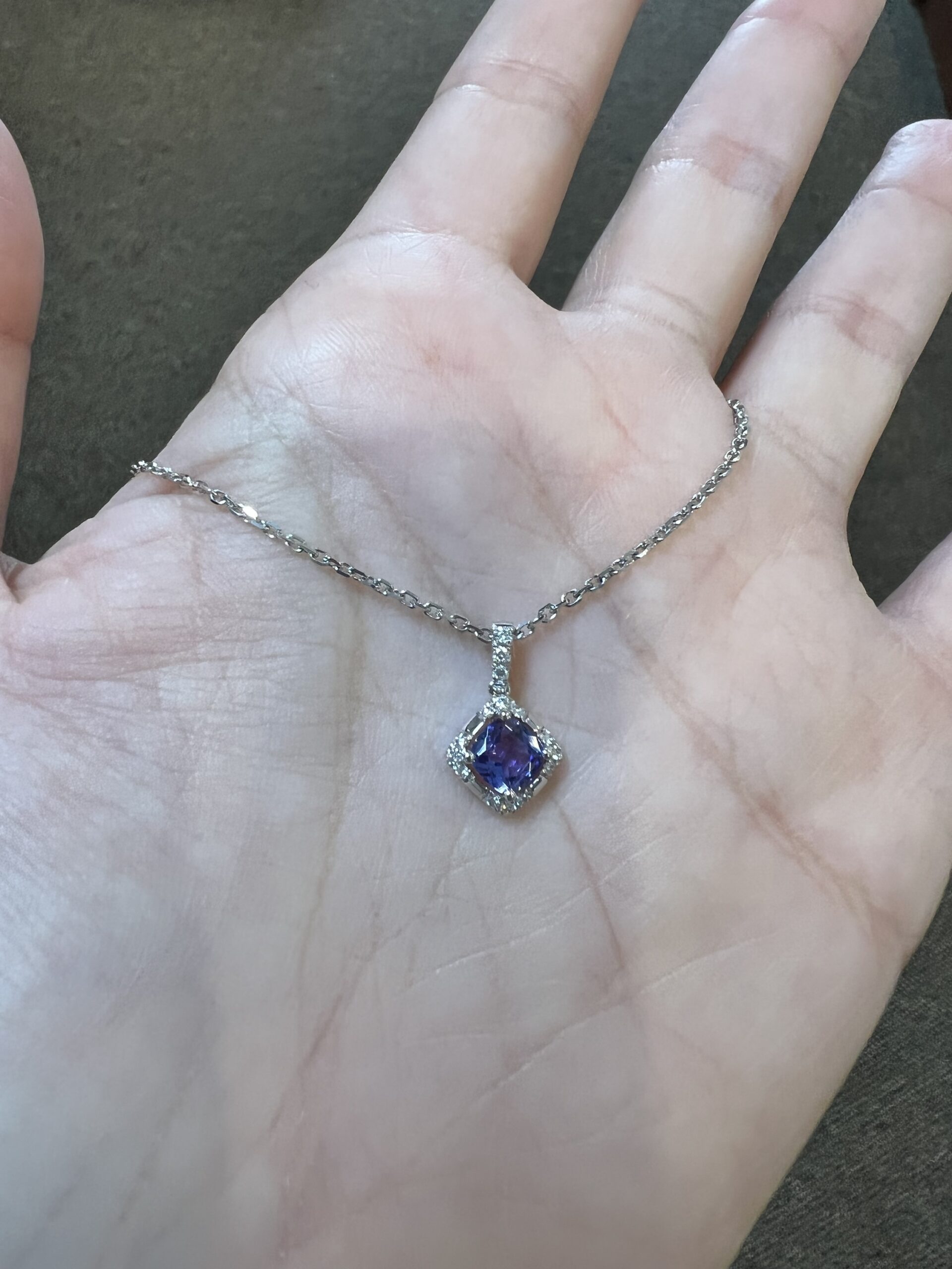 14k White Gold Genuine .60 Cttw Tanzanite & .18 Cttw Diamond Cluster Pendant - Image 14
