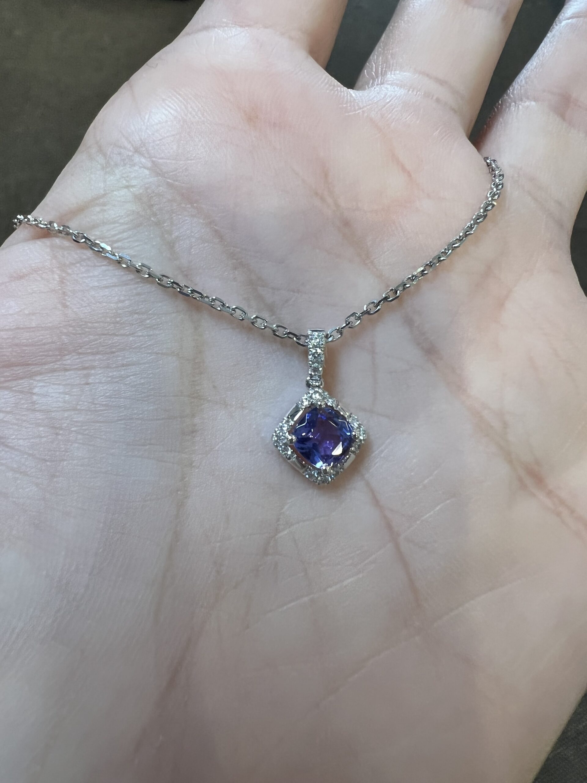 14k White Gold Genuine .60 Cttw Tanzanite & .18 Cttw Diamond Cluster Pendant - Image 13