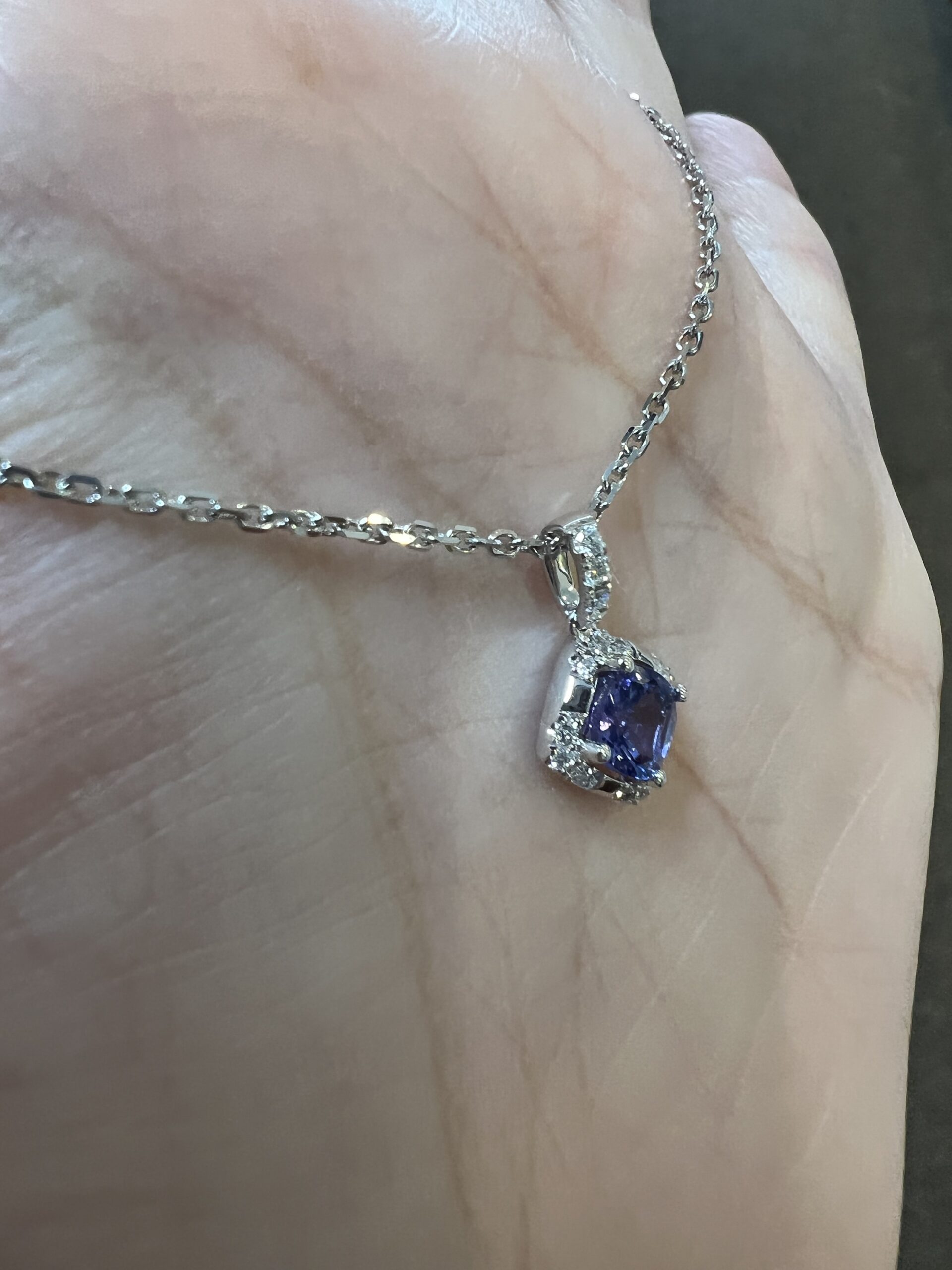 14k White Gold Genuine .60 Cttw Tanzanite & .18 Cttw Diamond Cluster Pendant - Image 11