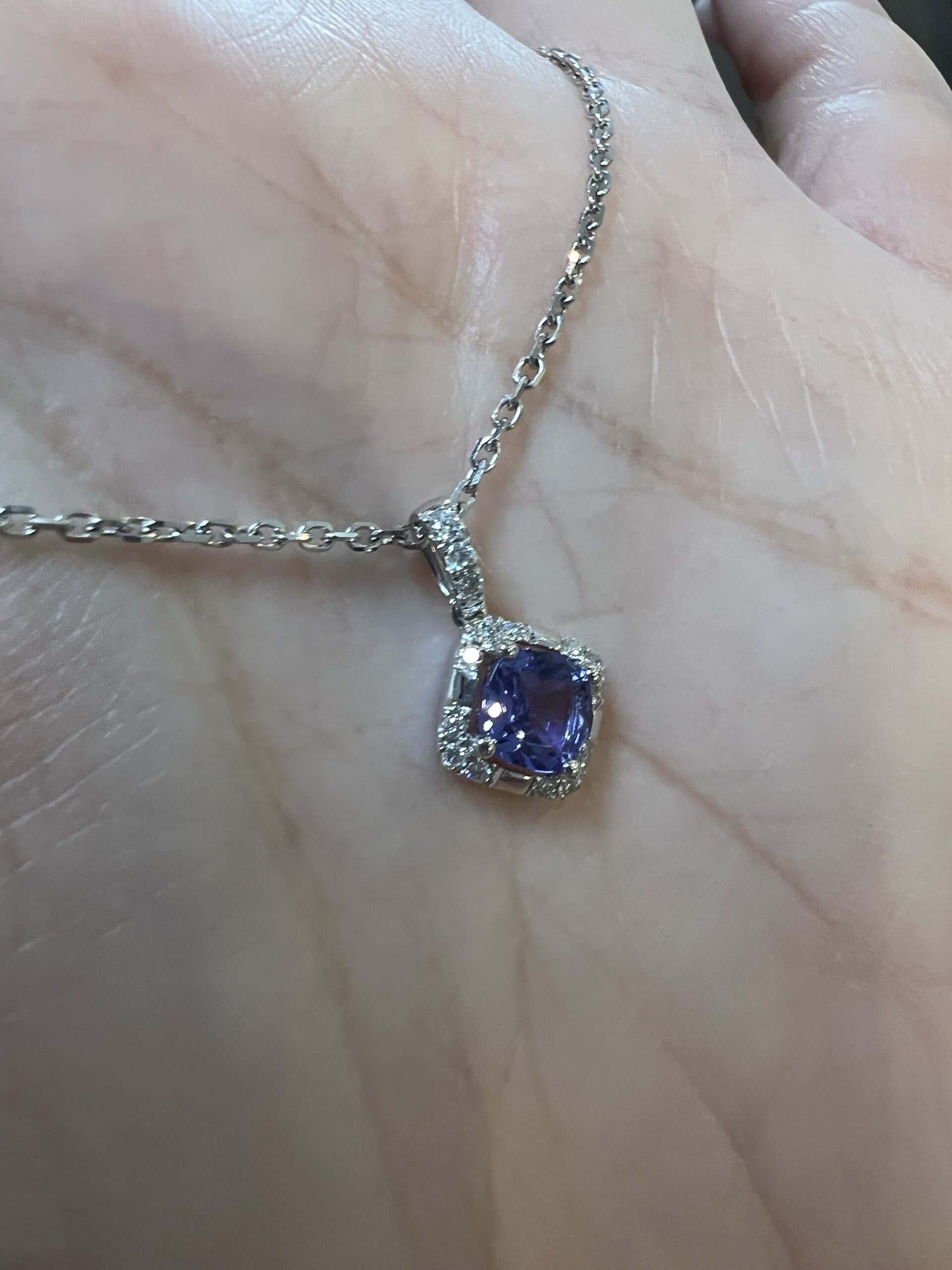 14k White Gold Genuine .60 Cttw Tanzanite & .18 Cttw Diamond Cluster Pendant - Image 10
