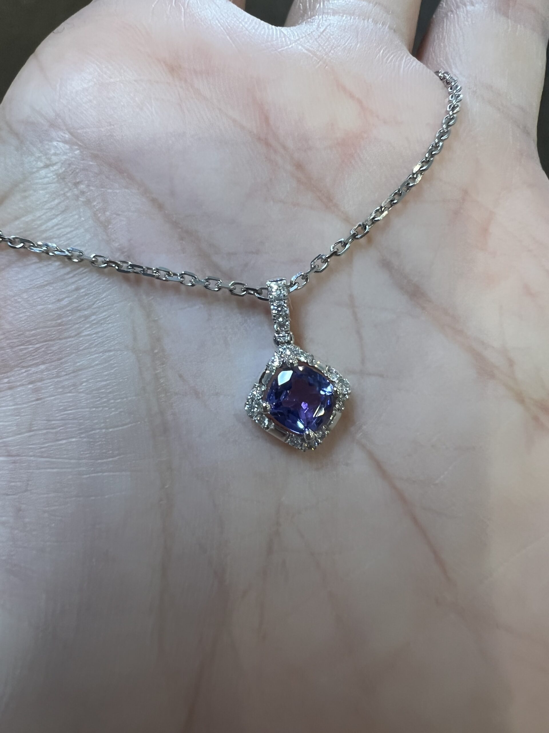 14k White Gold Genuine .60 Cttw Tanzanite & .18 Cttw Diamond Cluster Pendant - Image 9