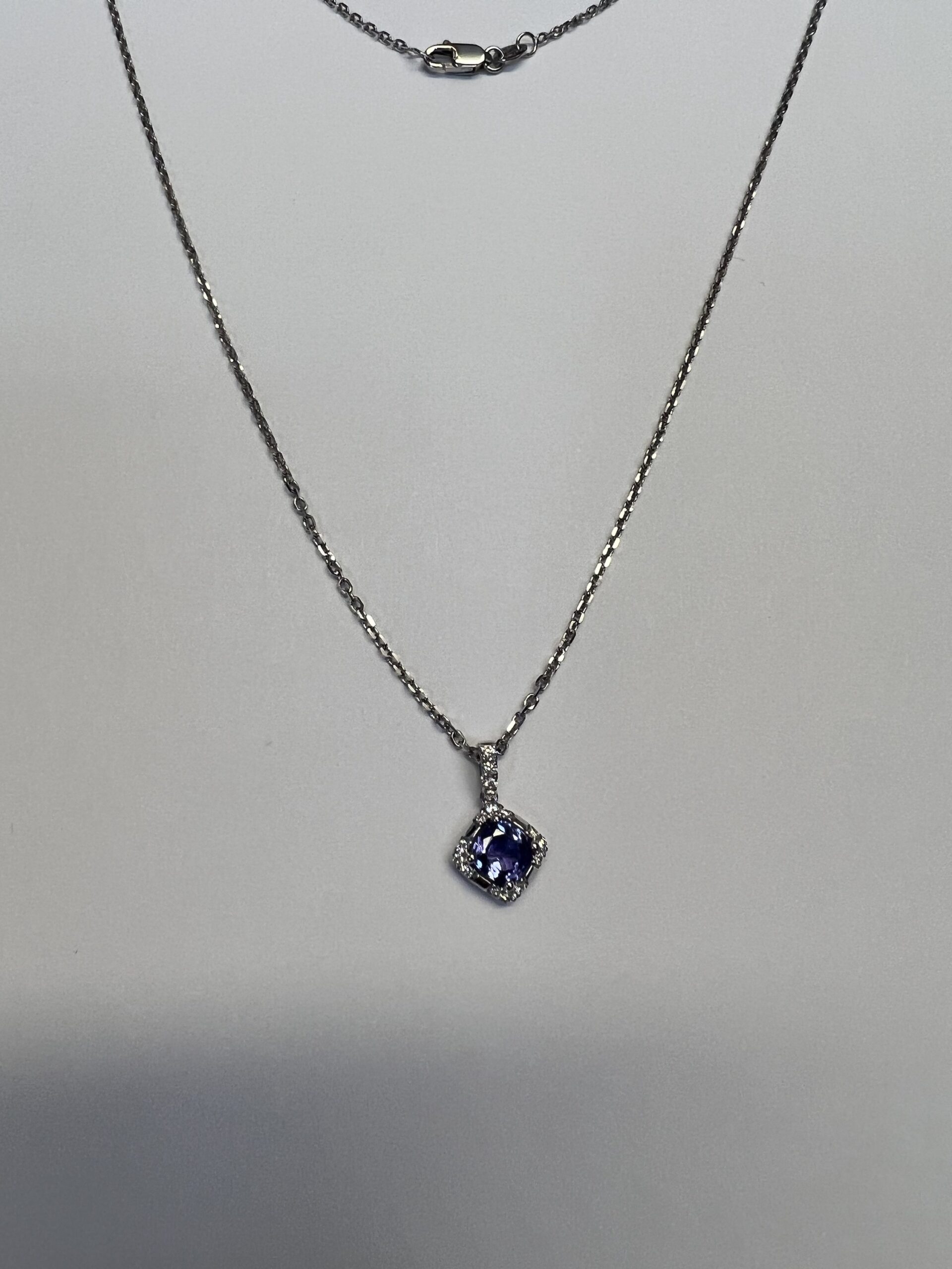 14k White Gold Genuine .60 Cttw Tanzanite & .18 Cttw Diamond Cluster Pendant - Image 5