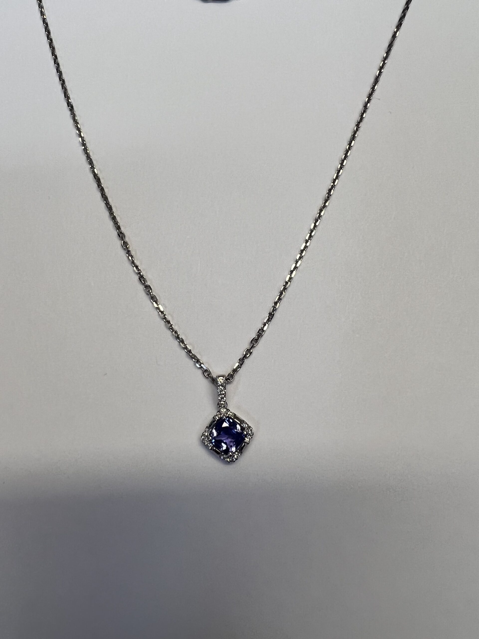 14k White Gold Genuine .60 Cttw Tanzanite & .18 Cttw Diamond Cluster Pendant - Image 4