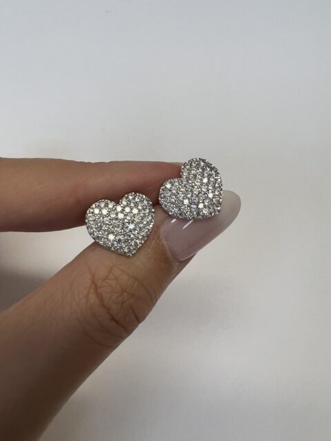 18K White Gold CZ Heart Stud Earrings