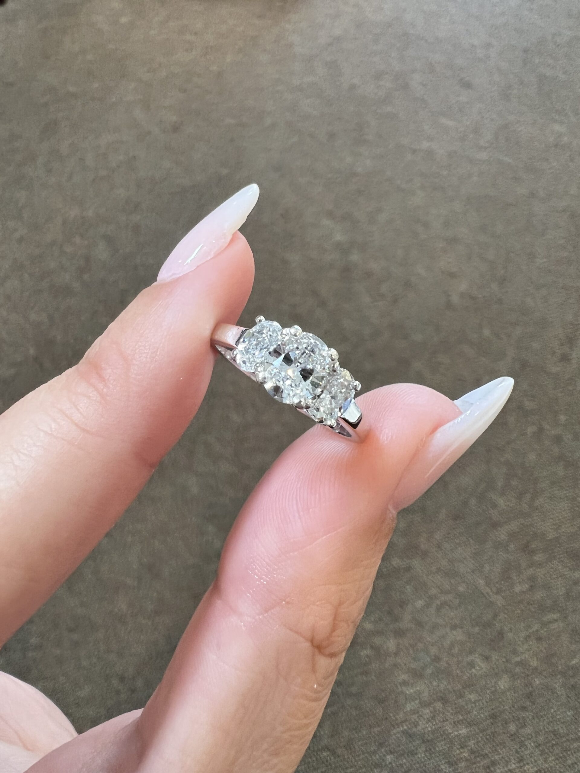 18k White Gold Genuine 1.05 Cttw Oval Brilliant Cut Diamond 3 Stone Engagement Ring - Image 6