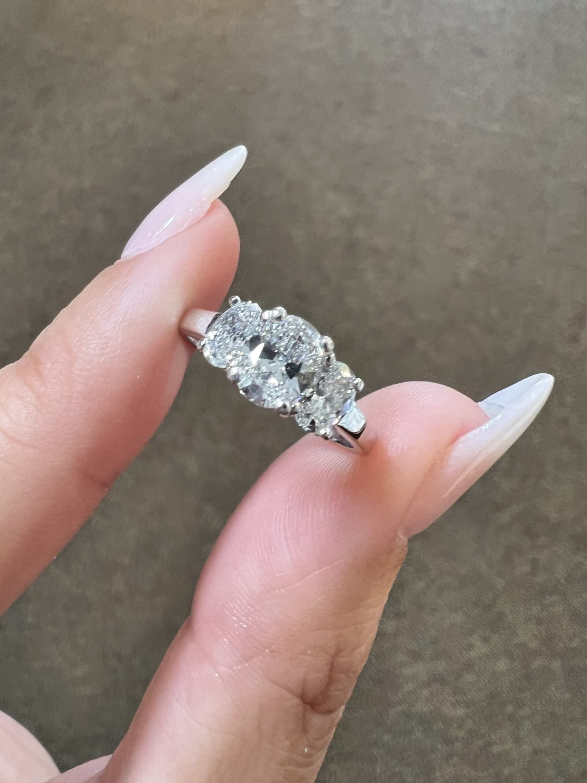 18k White Gold Genuine 1.05 Cttw Oval Brilliant Cut Diamond 3 Stone Engagement Ring - Image 5