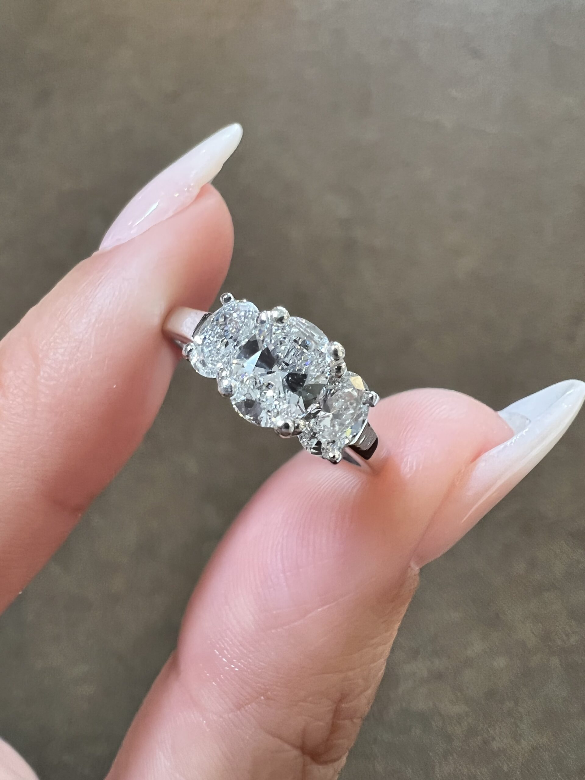 18k White Gold Genuine 1.05 Cttw Oval Brilliant Cut Diamond 3 Stone Engagement Ring - Image 4