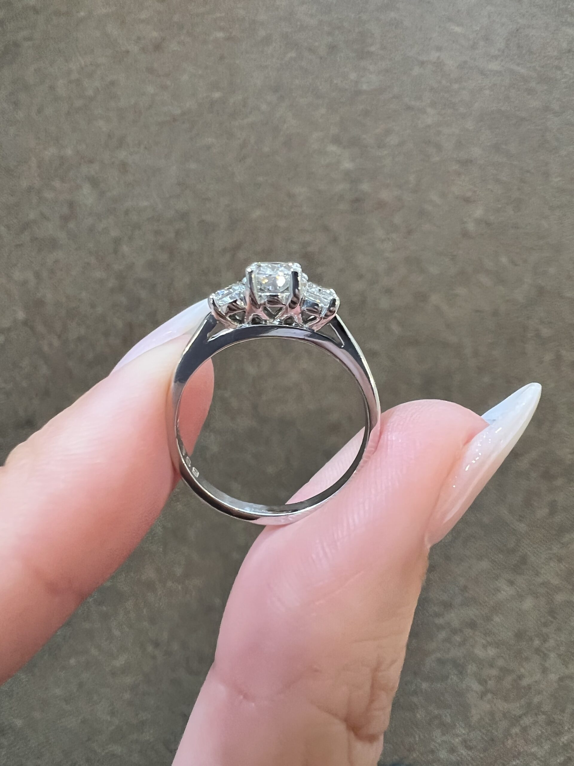 18k White Gold Genuine 1.05 Cttw Oval Brilliant Cut Diamond 3 Stone Engagement Ring - Image 7