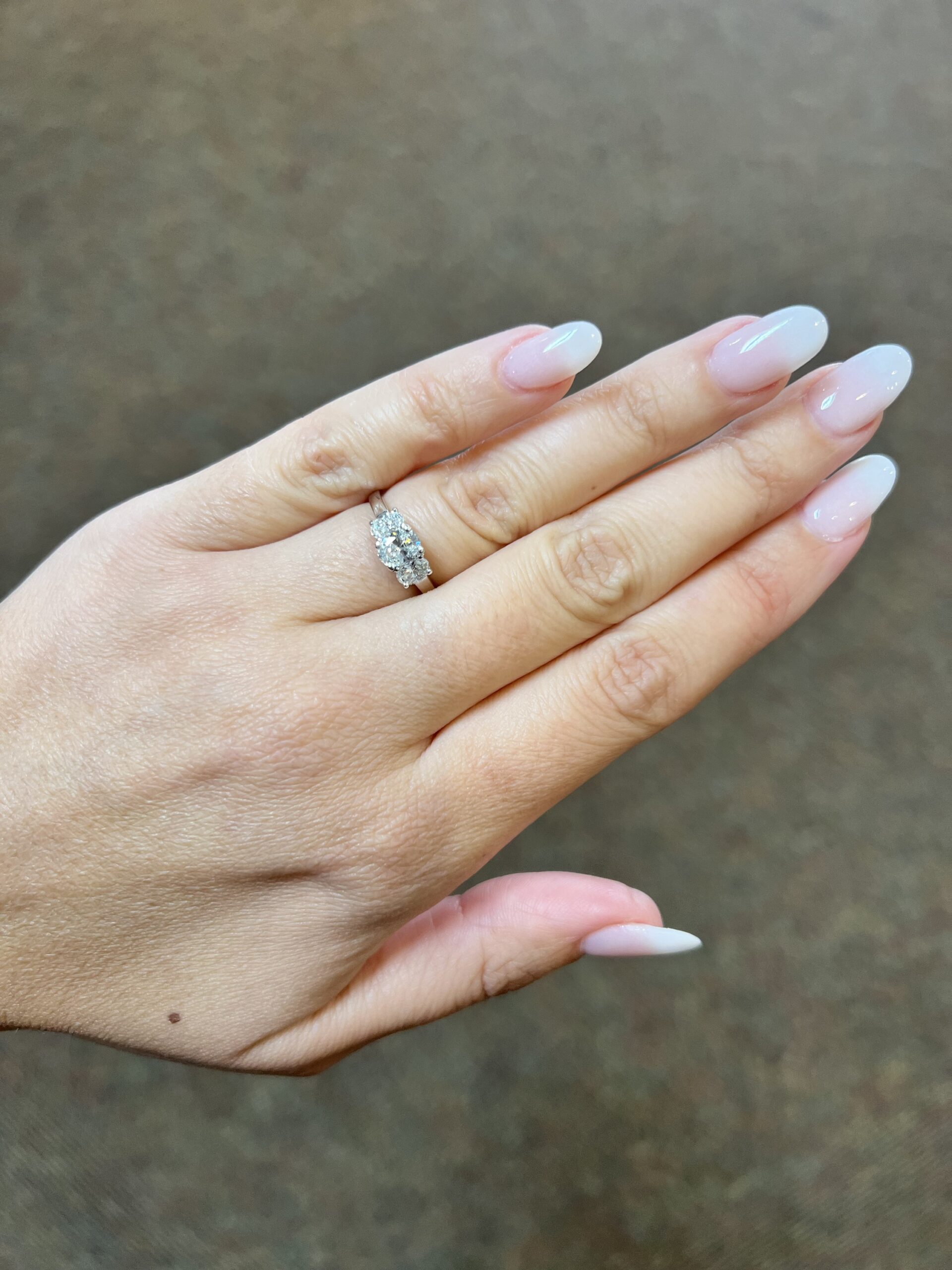 18k White Gold Genuine 1.05 Cttw Oval Brilliant Cut Diamond 3 Stone Engagement Ring - Image 8