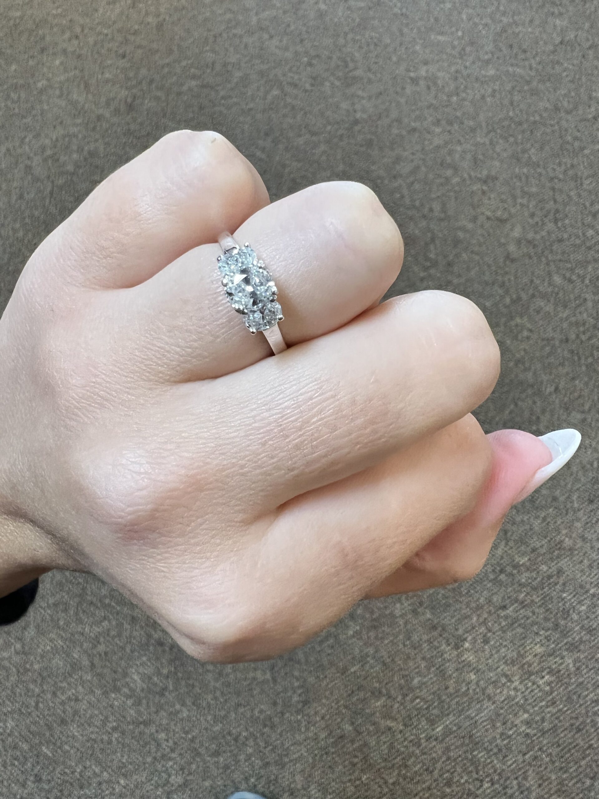 18k White Gold Genuine 1.05 Cttw Oval Brilliant Cut Diamond 3 Stone Engagement Ring - Image 9