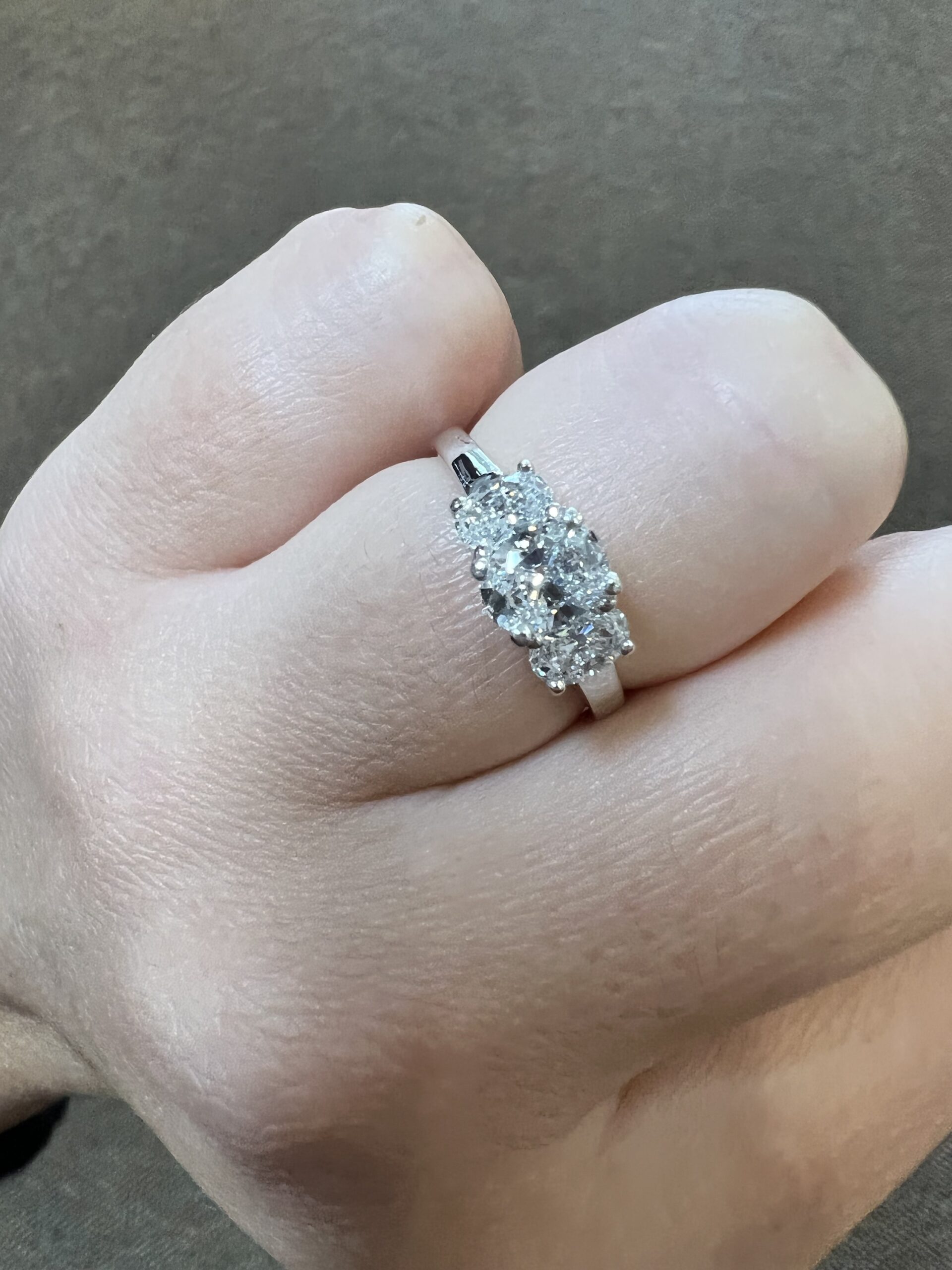 18k White Gold Genuine 1.05 Cttw Oval Brilliant Cut Diamond 3 Stone Engagement Ring - Image 10