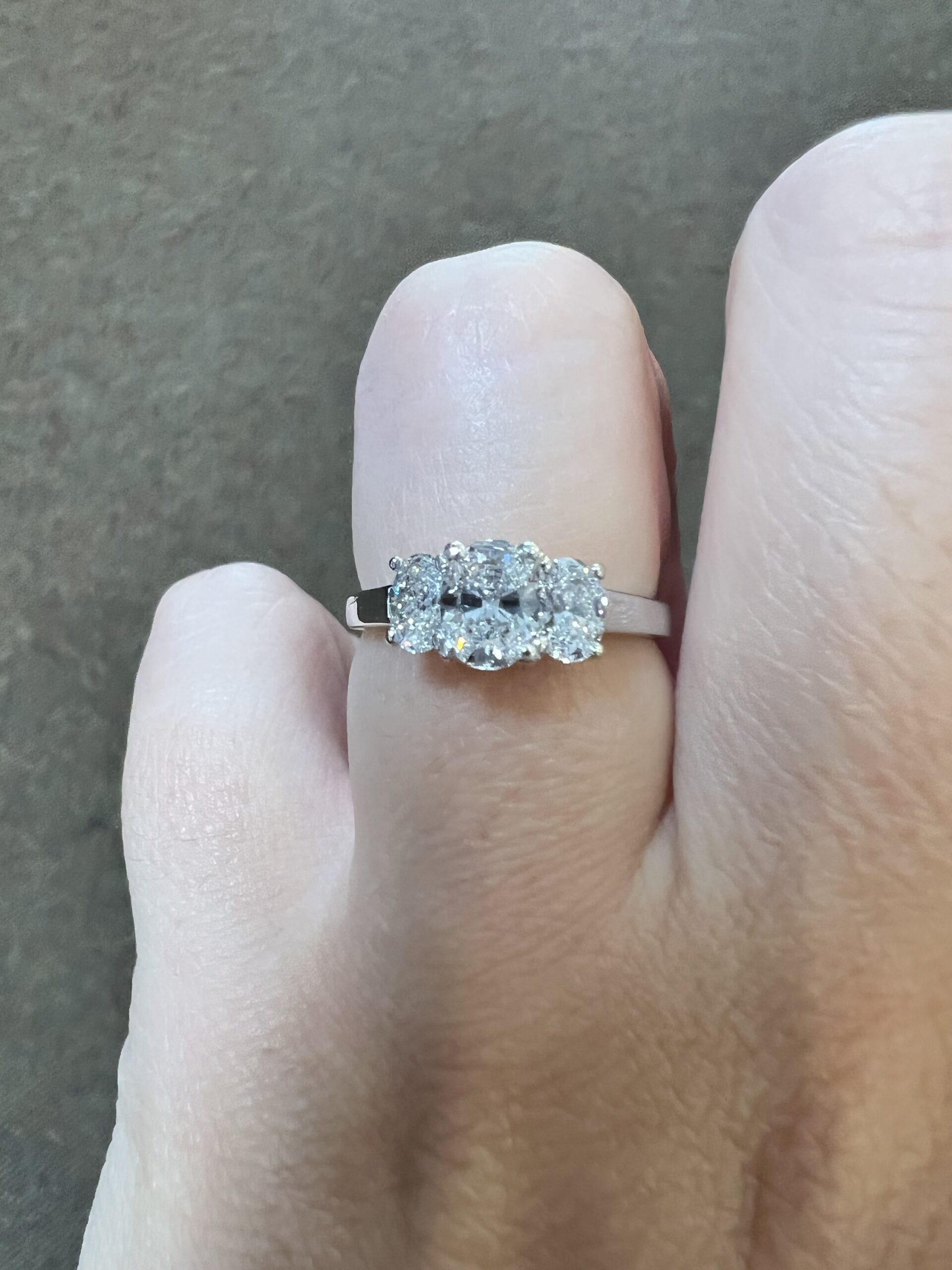 18k White Gold Genuine 1.05 Cttw Oval Brilliant Cut Diamond 3 Stone Engagement Ring - Image 11