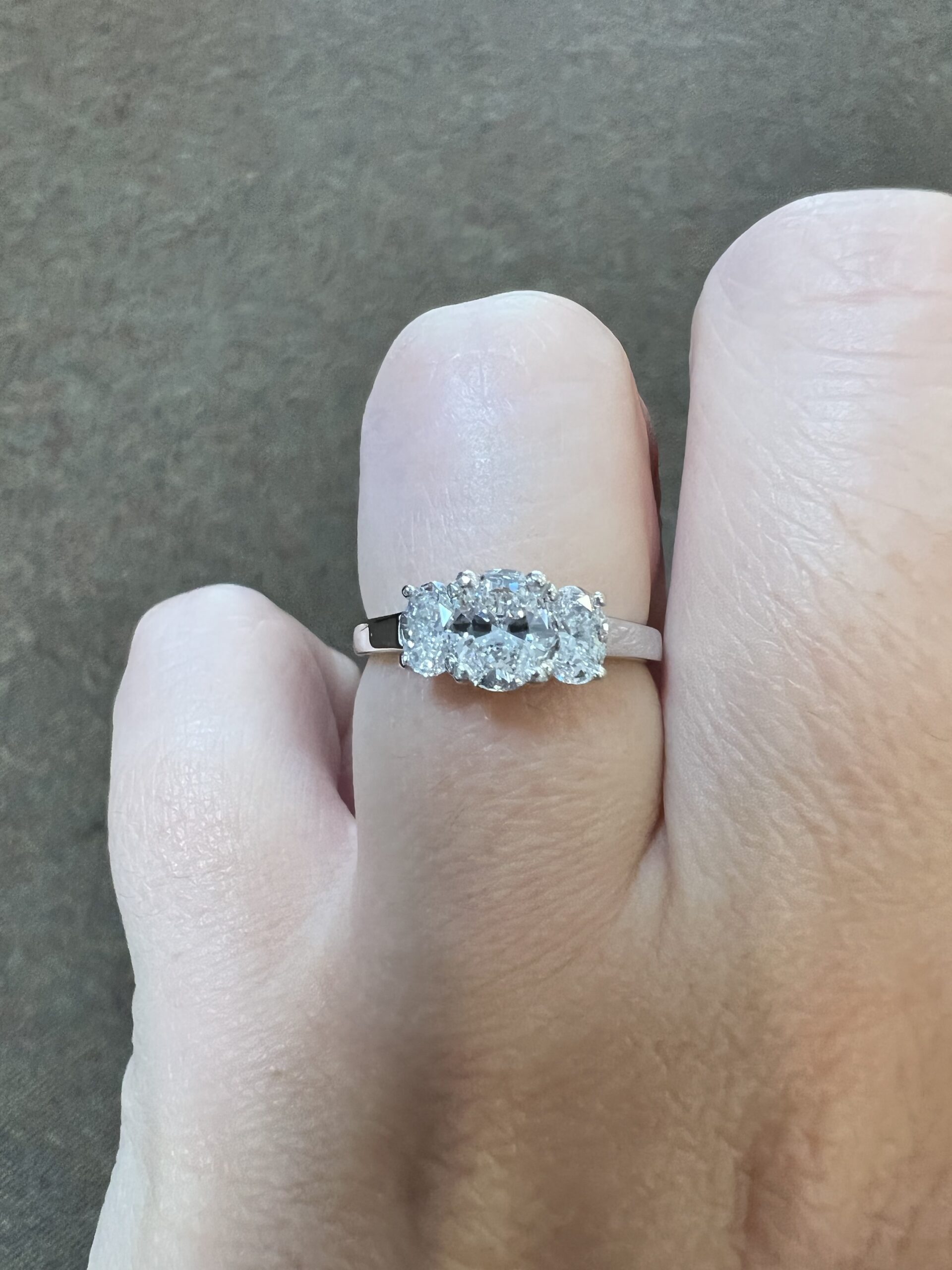 18k White Gold Genuine 1.05 Cttw Oval Brilliant Cut Diamond 3 Stone Engagement Ring - Image 13