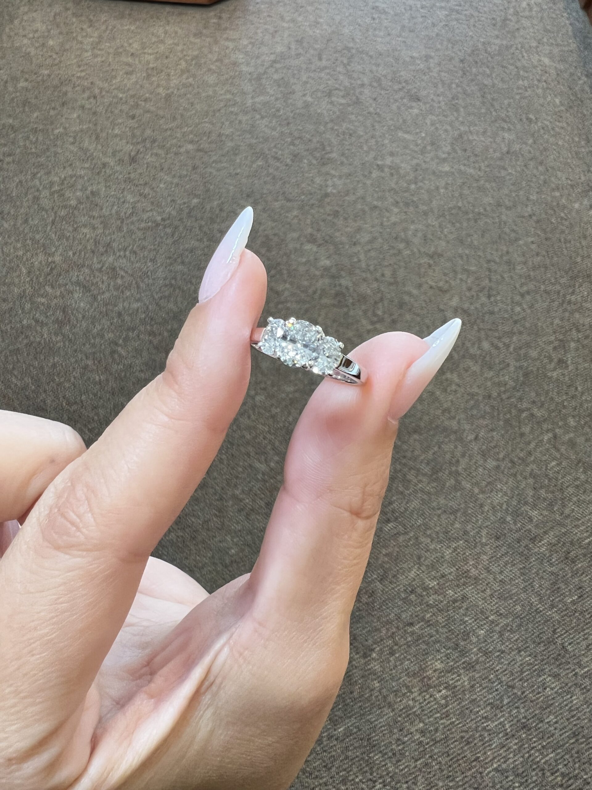 18k White Gold Genuine 1.05 Cttw Oval Brilliant Cut Diamond 3 Stone Engagement Ring - Image 3