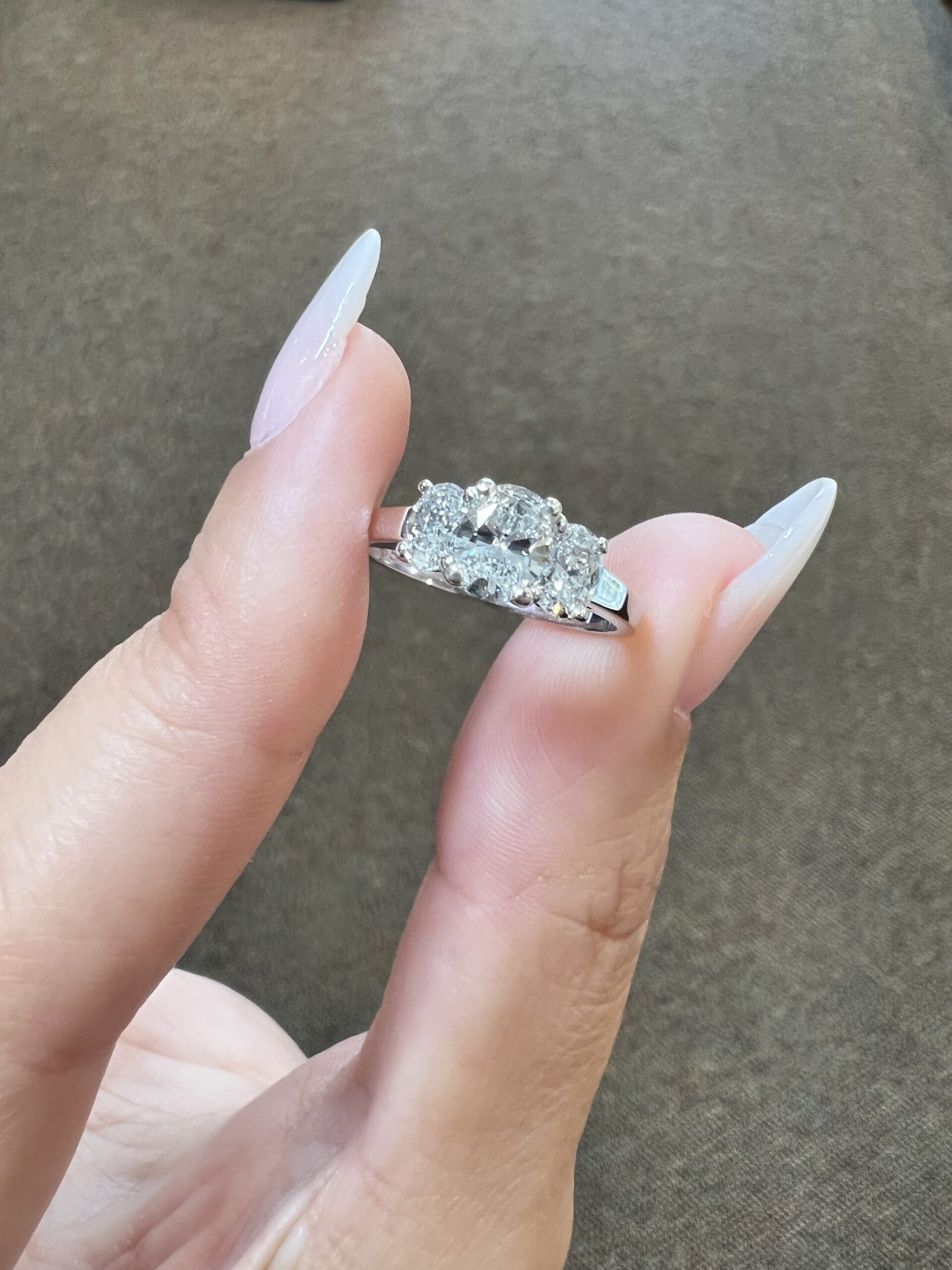 18k White Gold Genuine 1.05 Cttw Oval Brilliant Cut Diamond 3 Stone Engagement Ring - Image 2