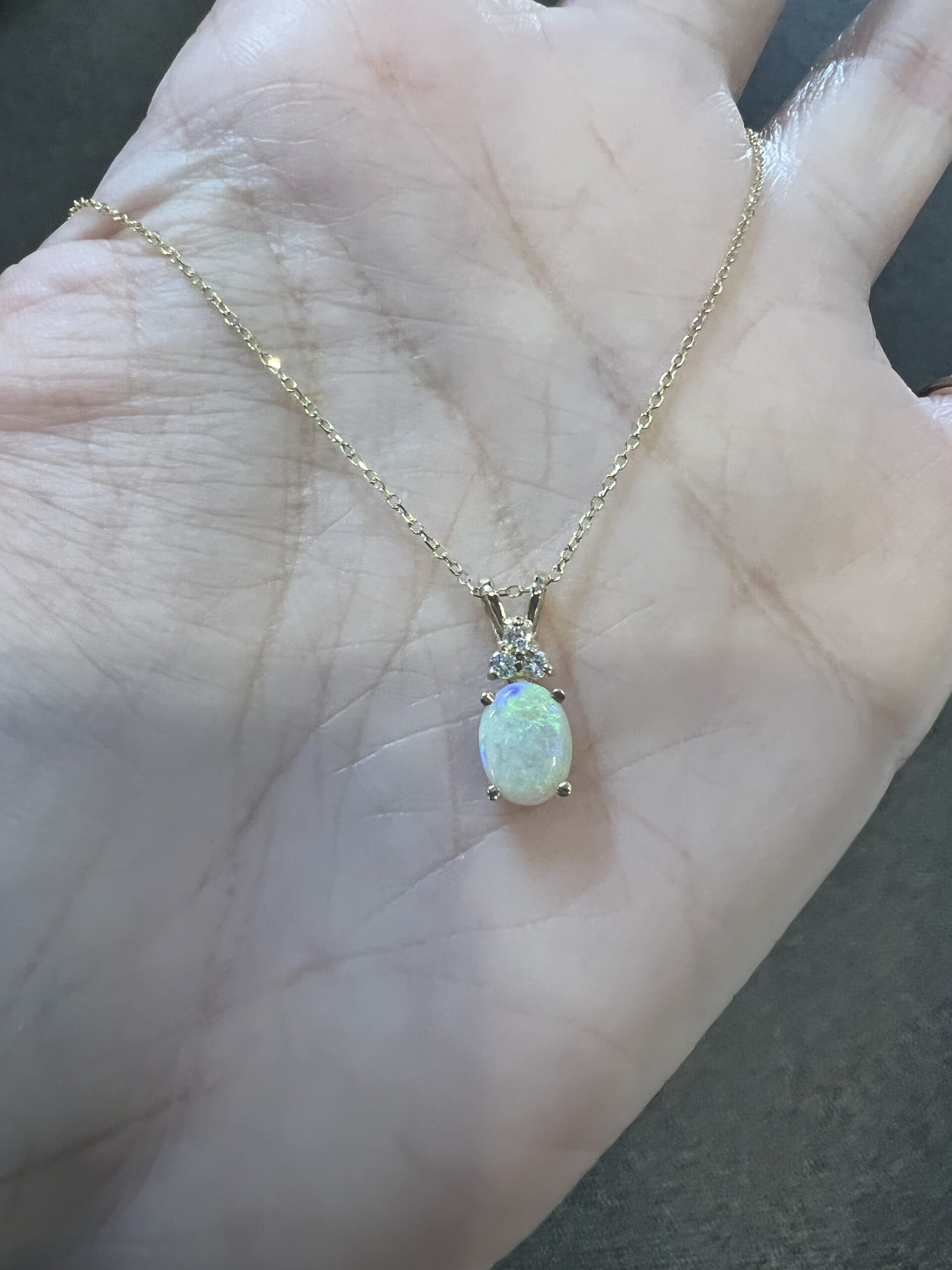 14k Yellow Gold Genuine .48 Cttw Opal & .06 Cttw Diamond Pendant - Image 5