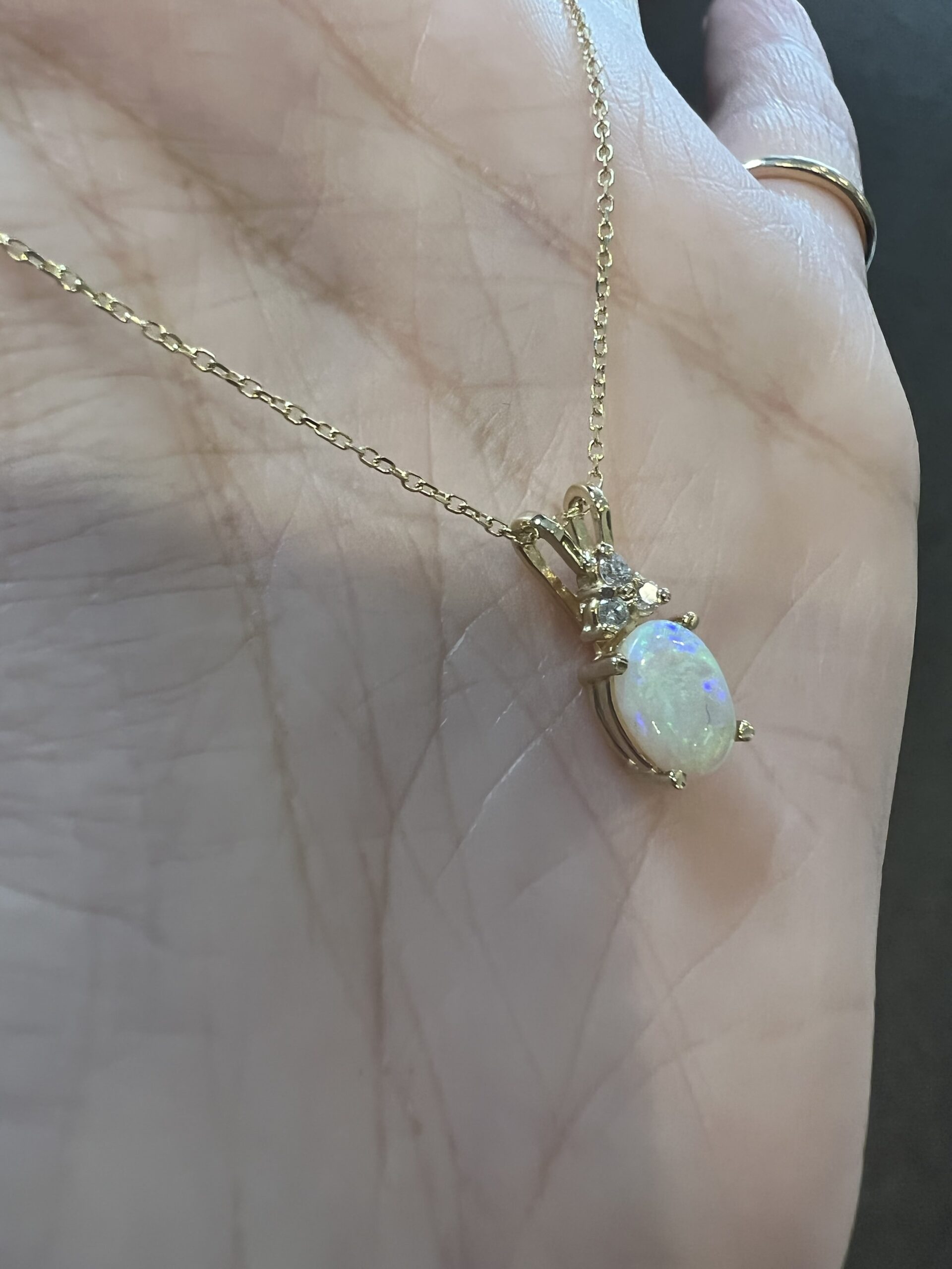 14k Yellow Gold Genuine .48 Cttw Opal & .06 Cttw Diamond Pendant - Image 7