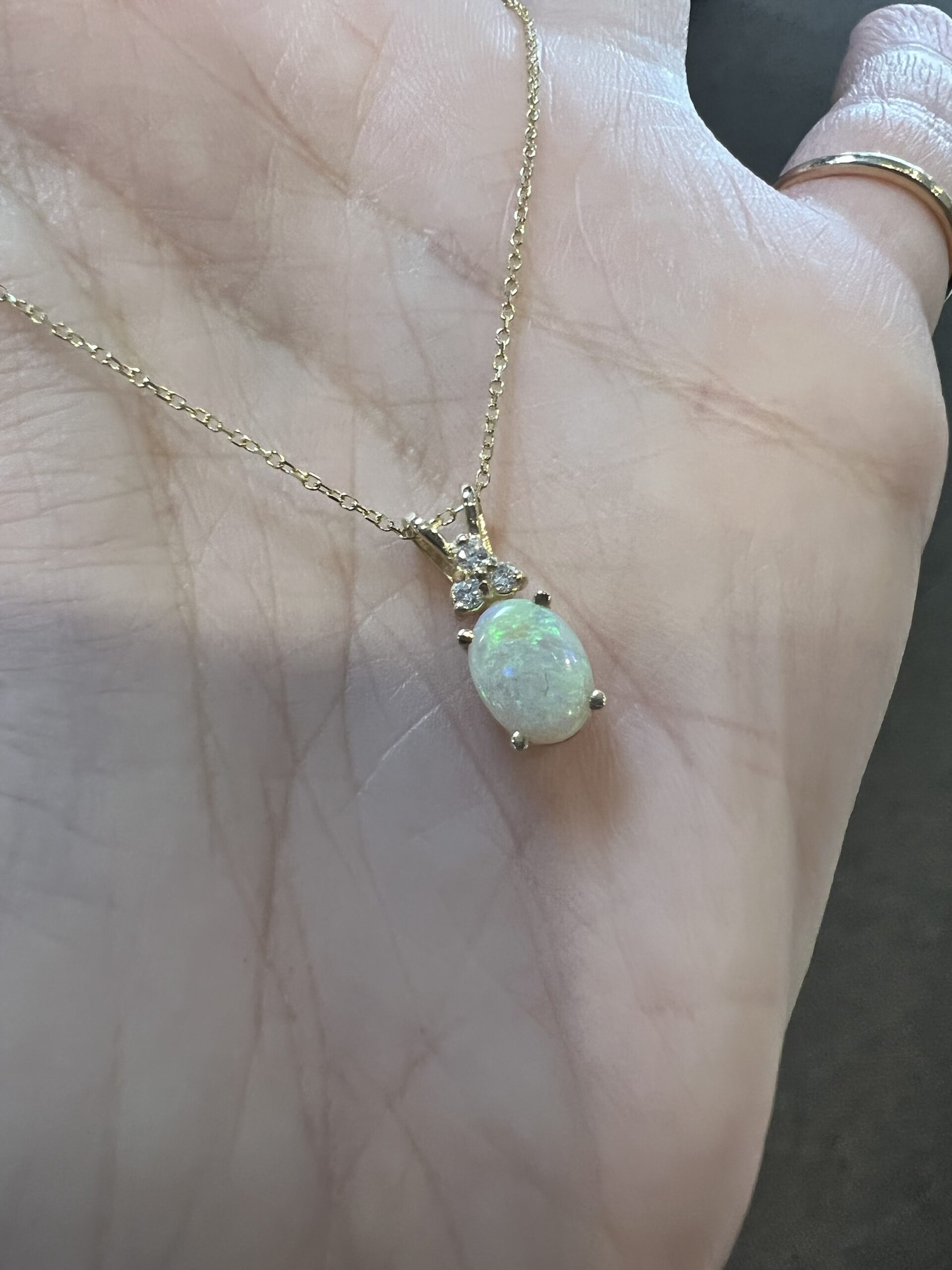 14k Yellow Gold Genuine .48 Cttw Opal & .06 Cttw Diamond Pendant - Image 6