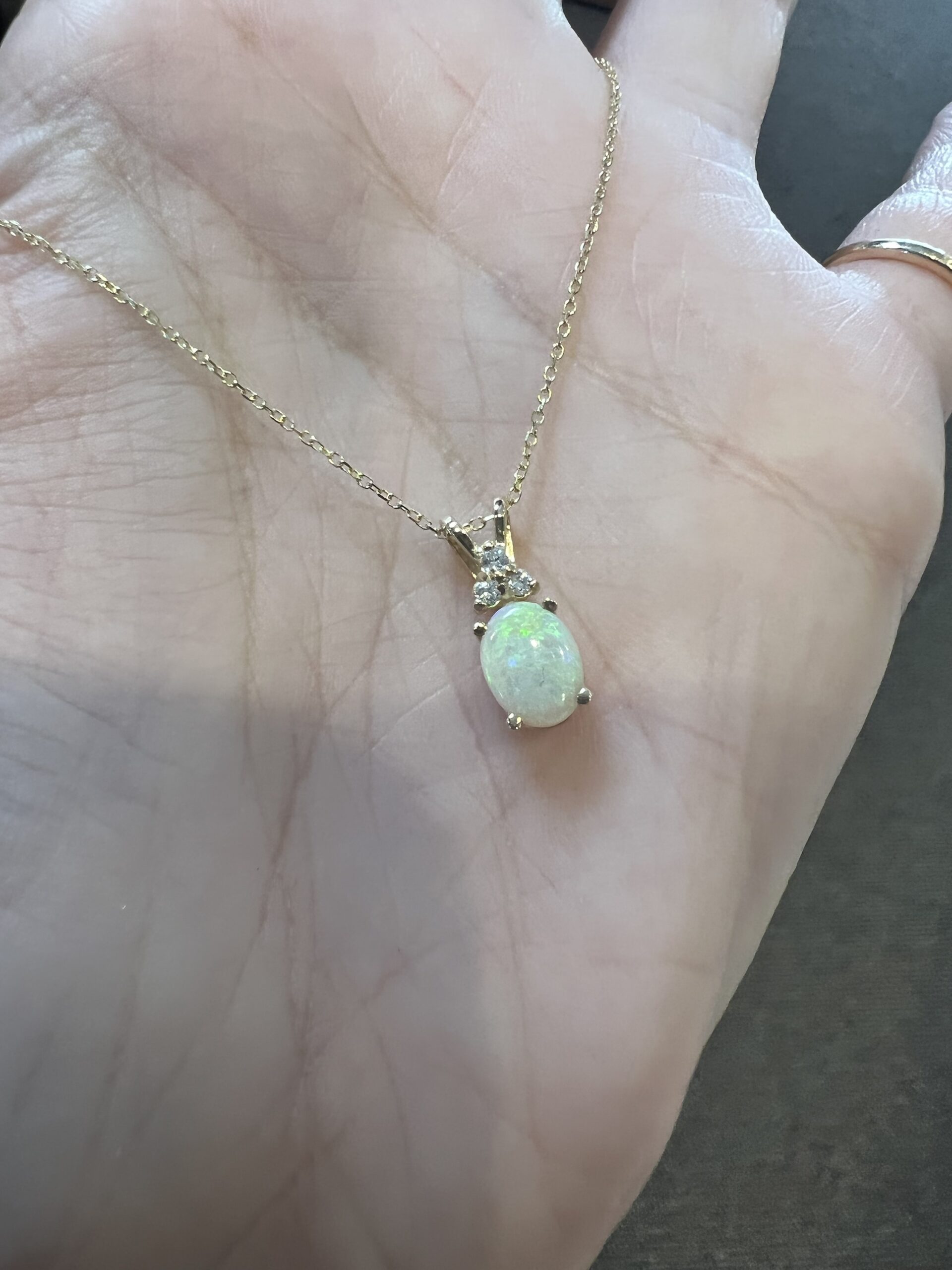 14k Yellow Gold Genuine .48 Cttw Opal & .06 Cttw Diamond Pendant - Image 3