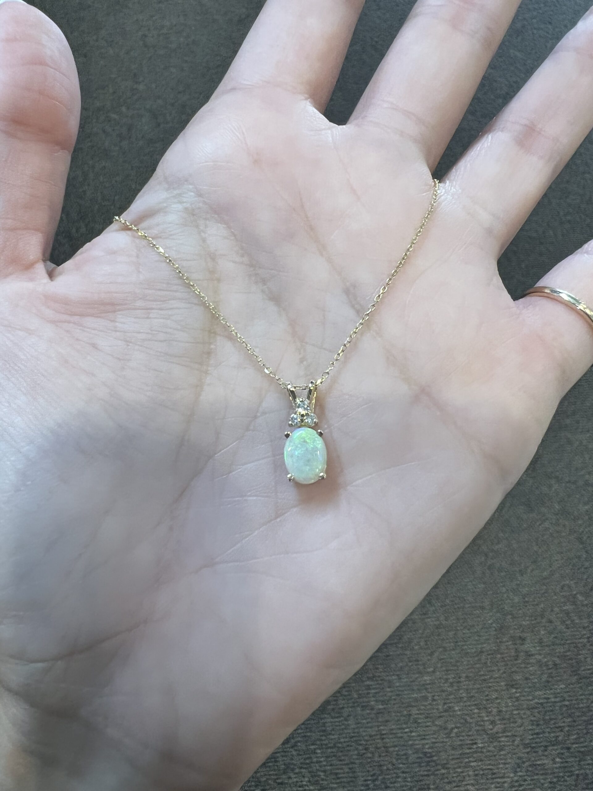 14k Yellow Gold Genuine .48 Cttw Opal & .06 Cttw Diamond Pendant