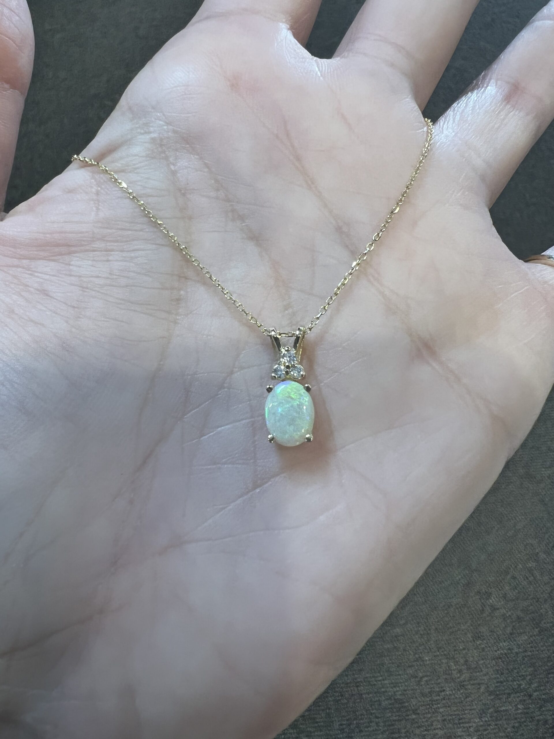 14k Yellow Gold Genuine .48 Cttw Opal & .06 Cttw Diamond Pendant - Image 2