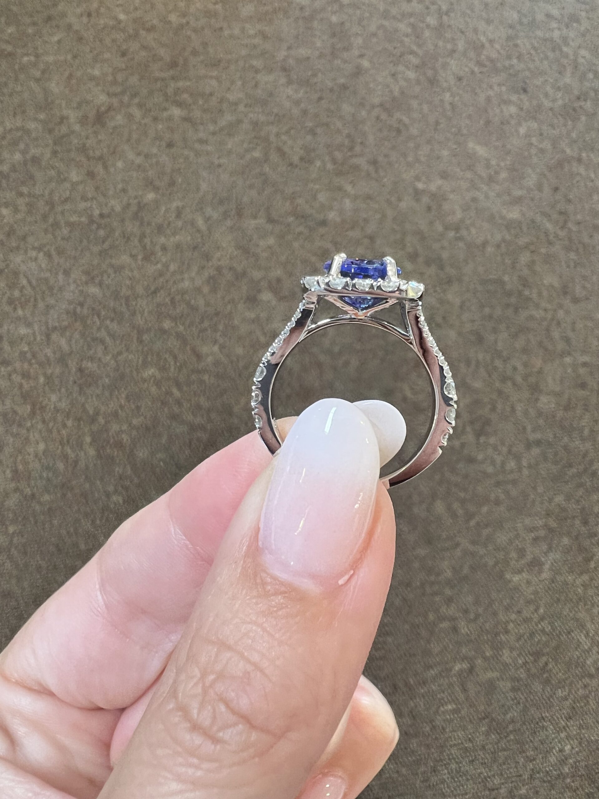 18k White Gold Genuine Custom Made 3.25 Cttw Tanzanite & Diamond Halo Ring - Image 6