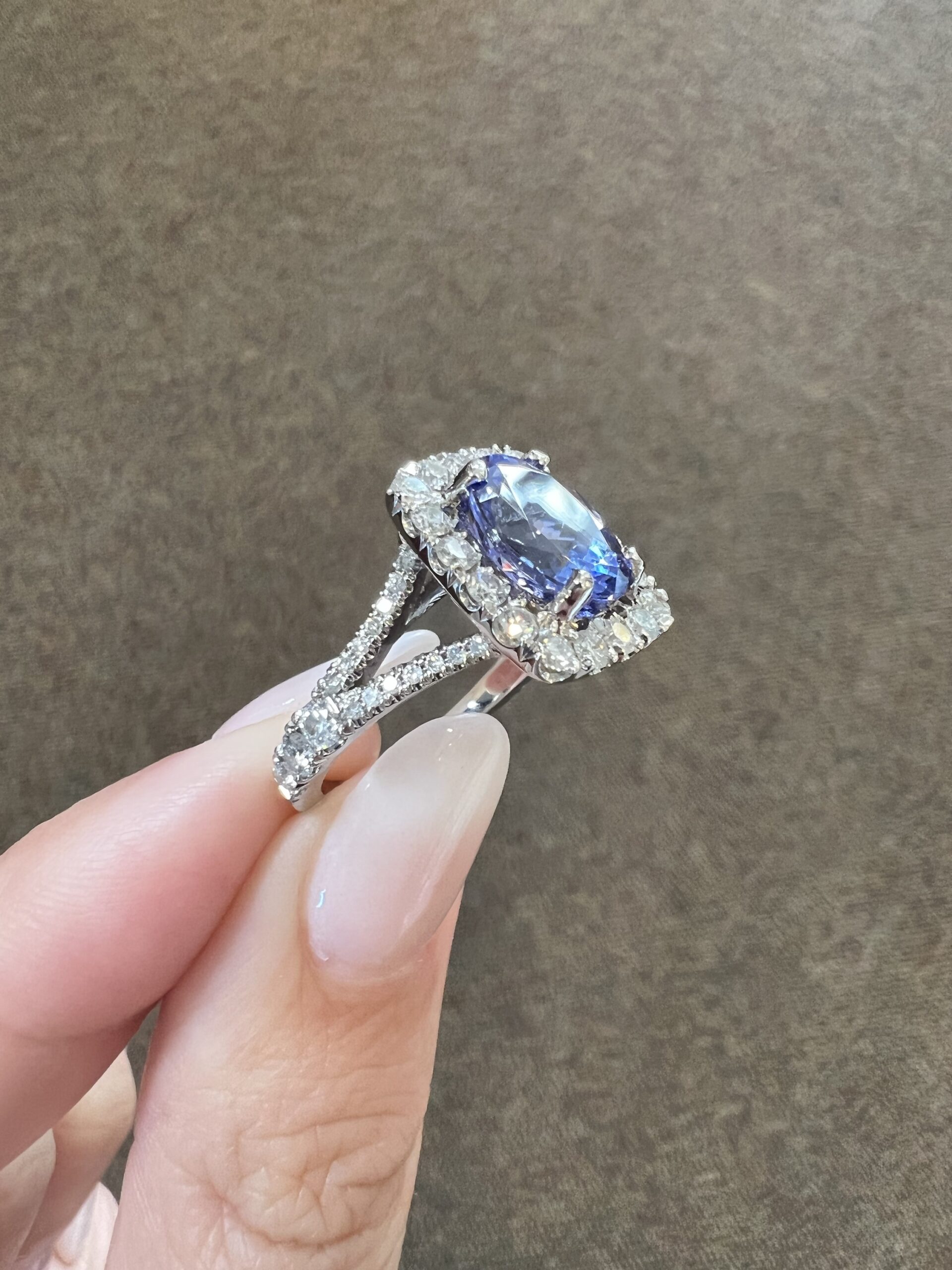 18k White Gold Genuine Custom Made 3.25 Cttw Tanzanite & Diamond Halo Ring - Image 8