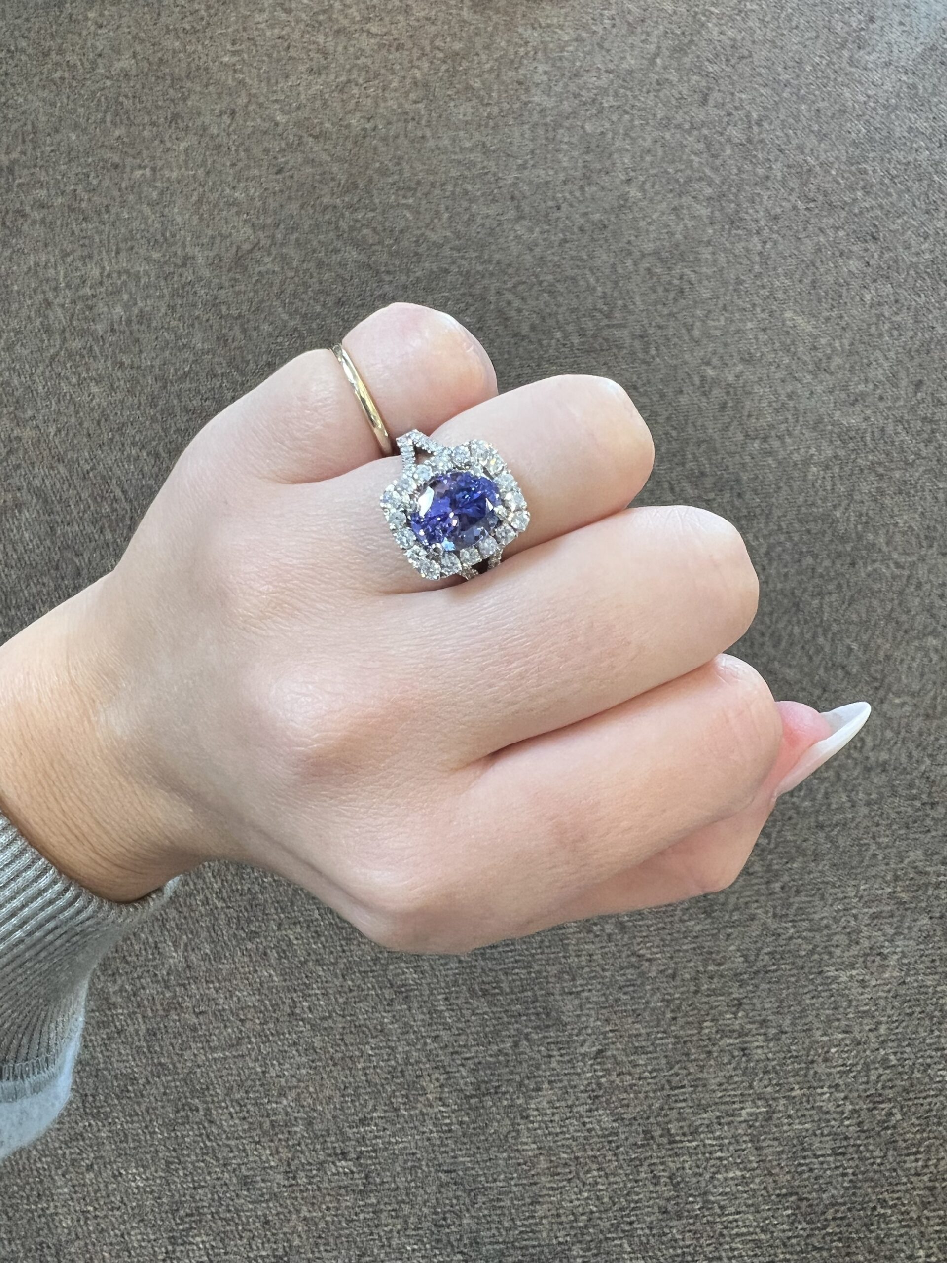 18k White Gold Genuine Custom Made 3.25 Cttw Tanzanite & Diamond Halo Ring - Image 11