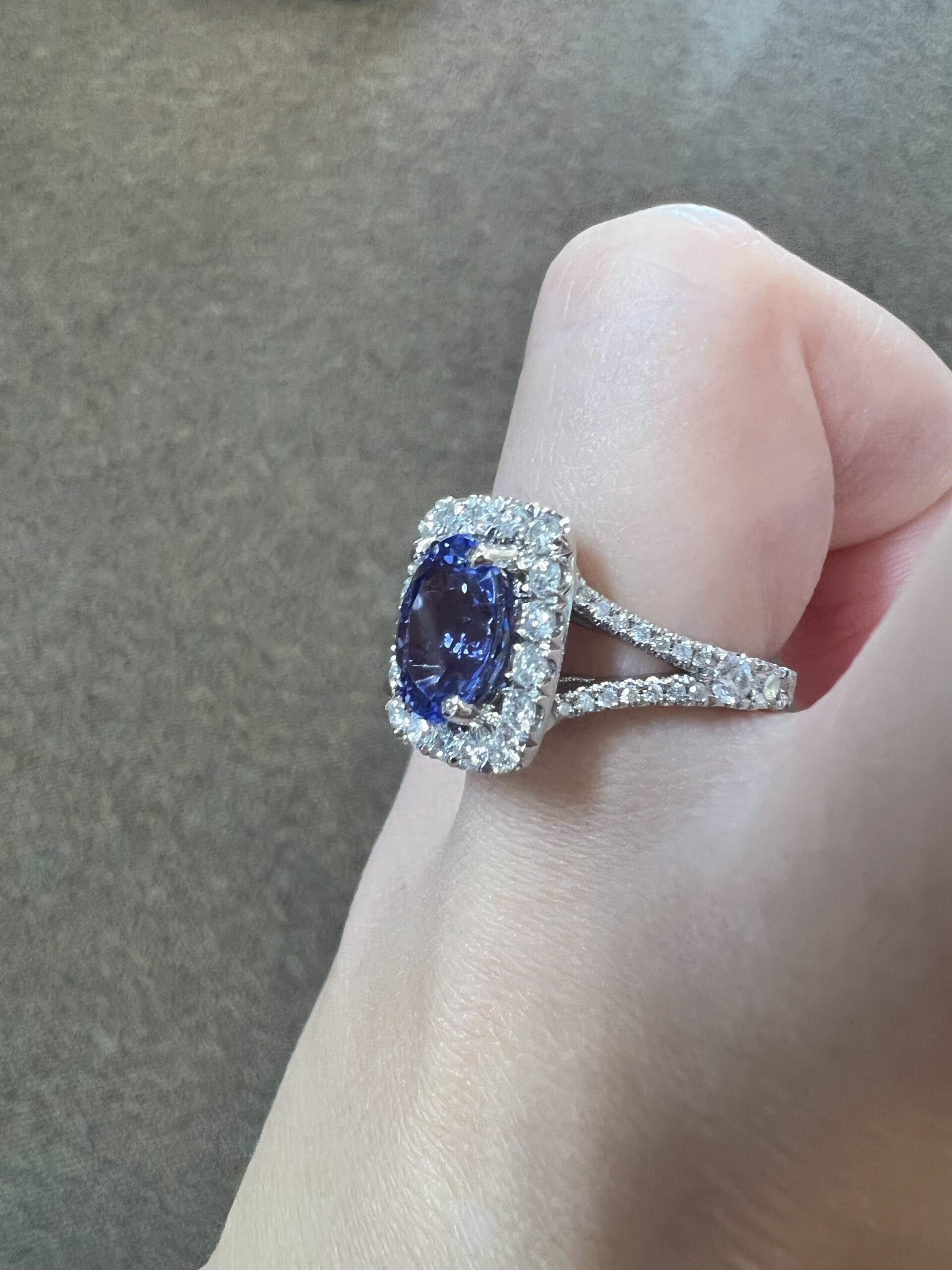 18k White Gold Genuine Custom Made 3.25 Cttw Tanzanite & Diamond Halo Ring - Image 14