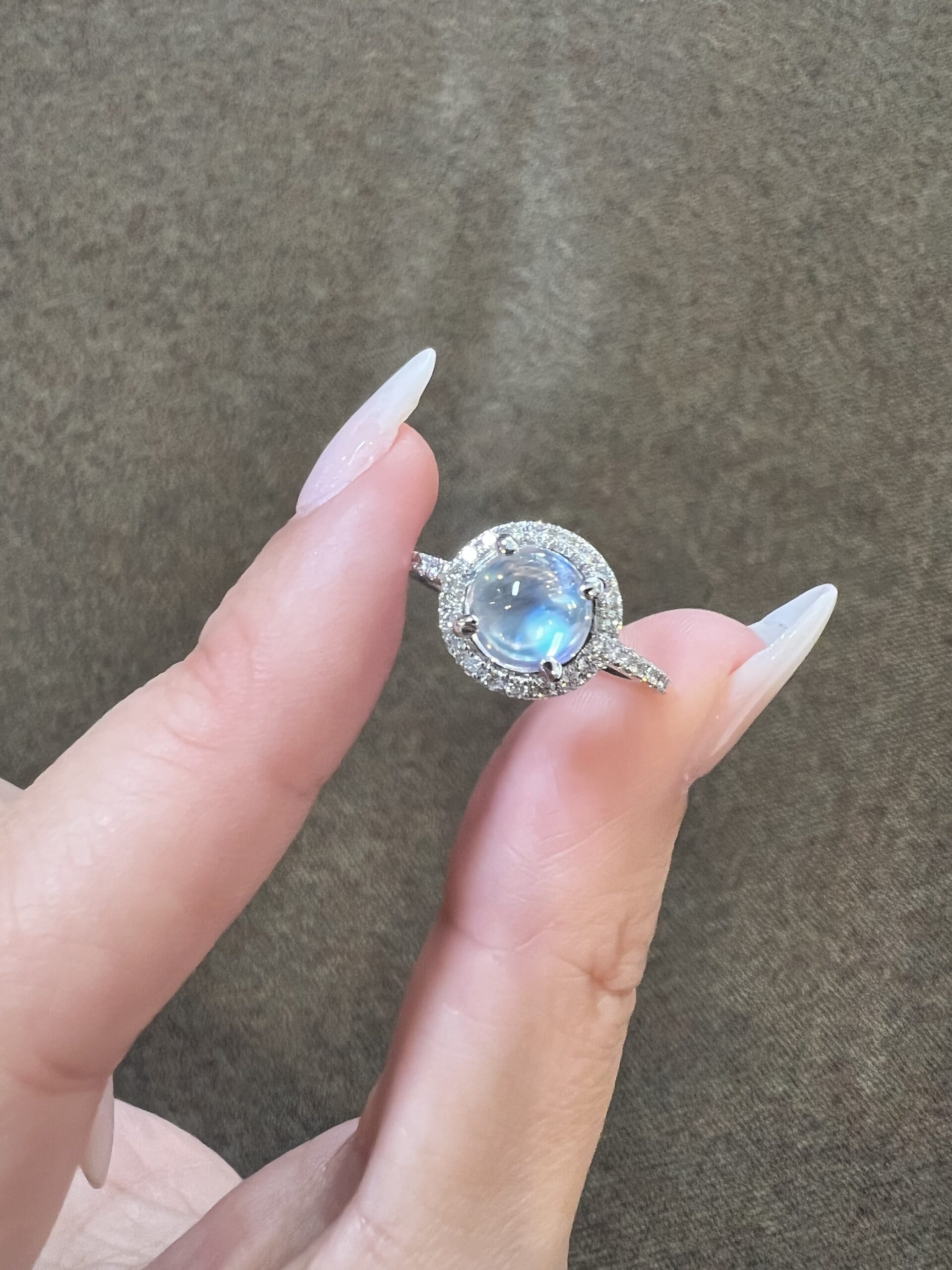 14k White Gold Genuine 1.55 Cttw Moonstone & Diamond Halo Ring - Image 2