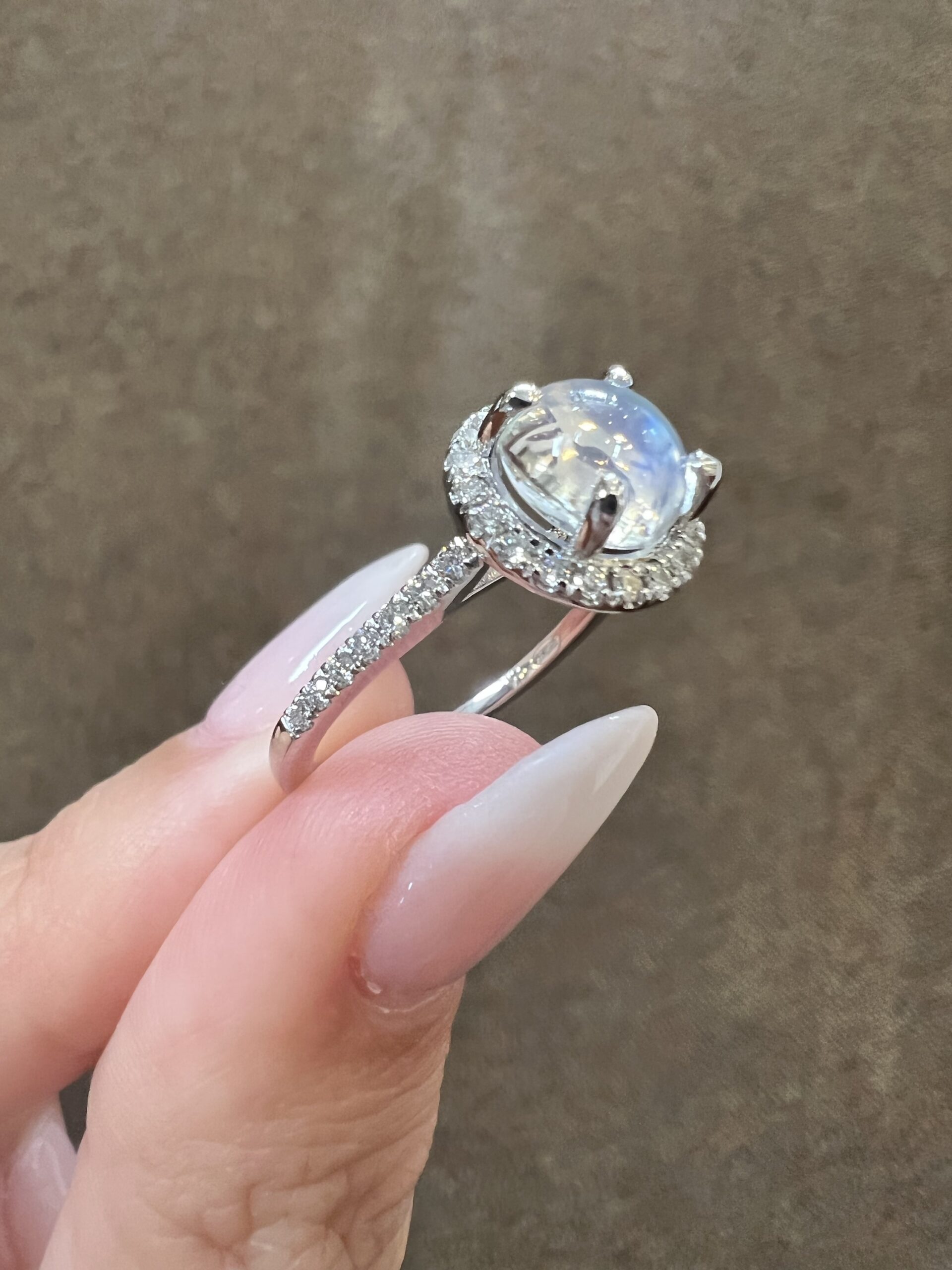 14k White Gold Genuine 1.55 Cttw Moonstone & Diamond Halo Ring - Image 5