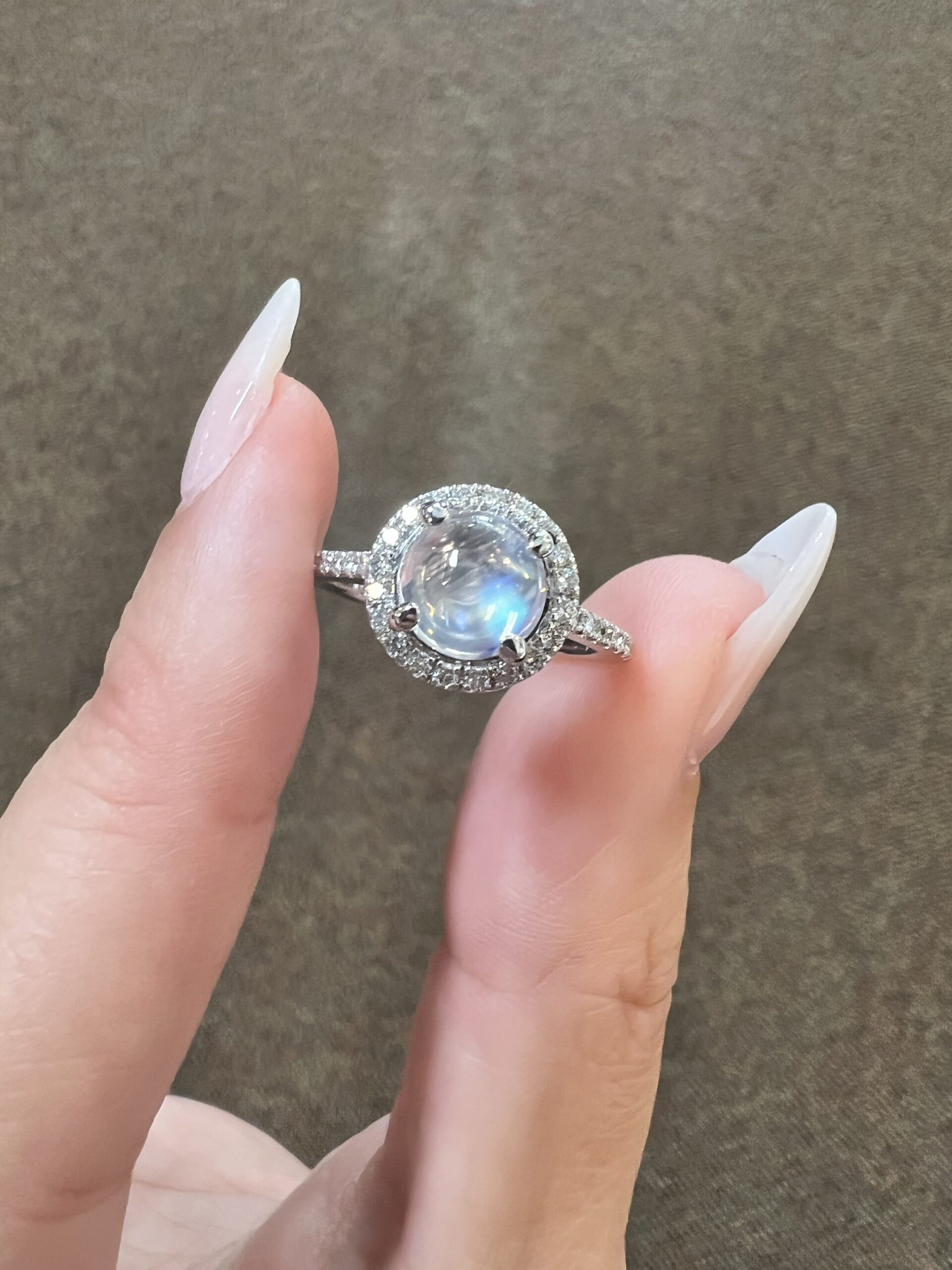 14k White Gold Genuine 1.55 Cttw Moonstone & Diamond Halo Ring - Image 6