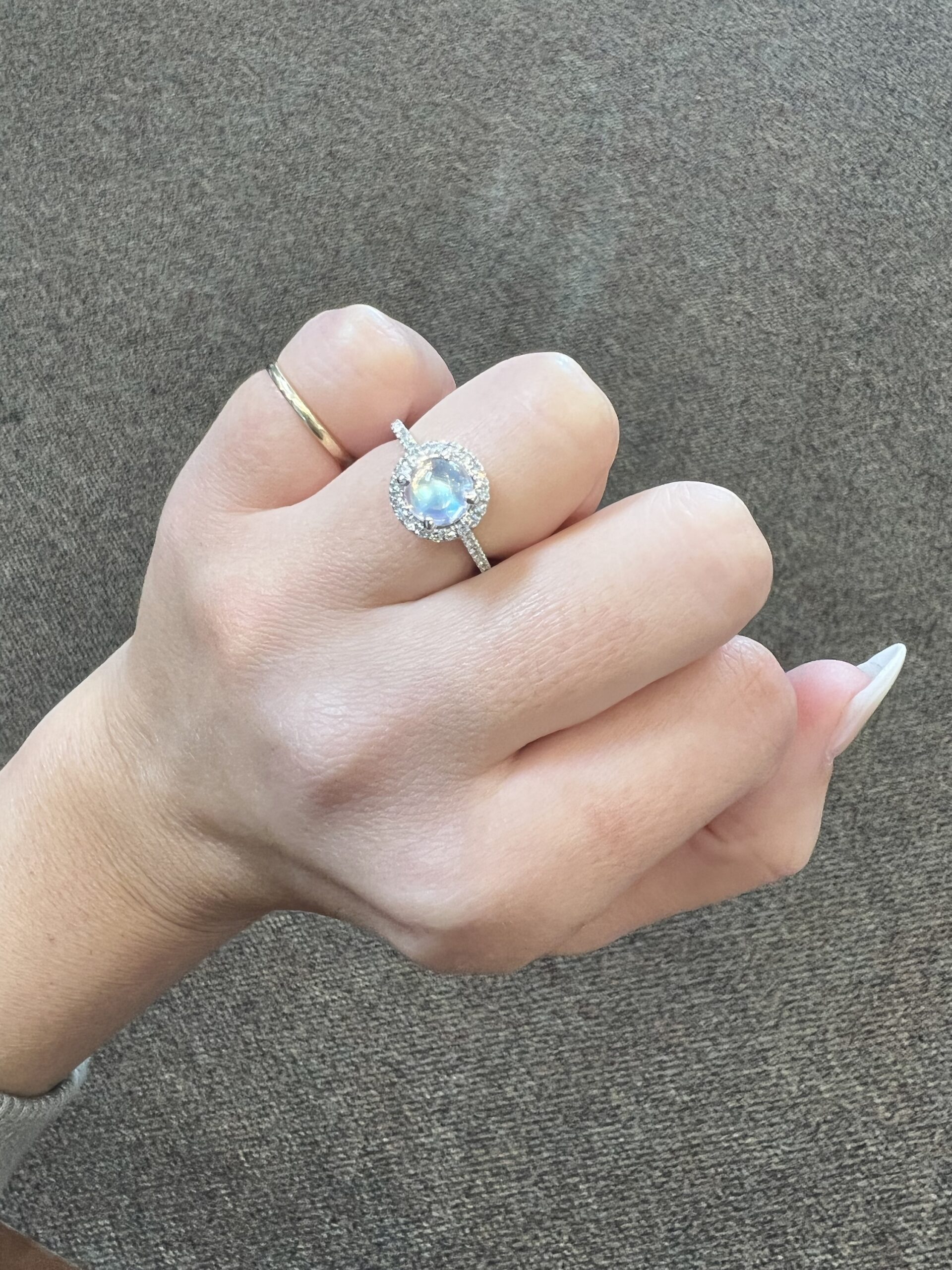 14k White Gold Genuine 1.55 Cttw Moonstone & Diamond Halo Ring - Image 9