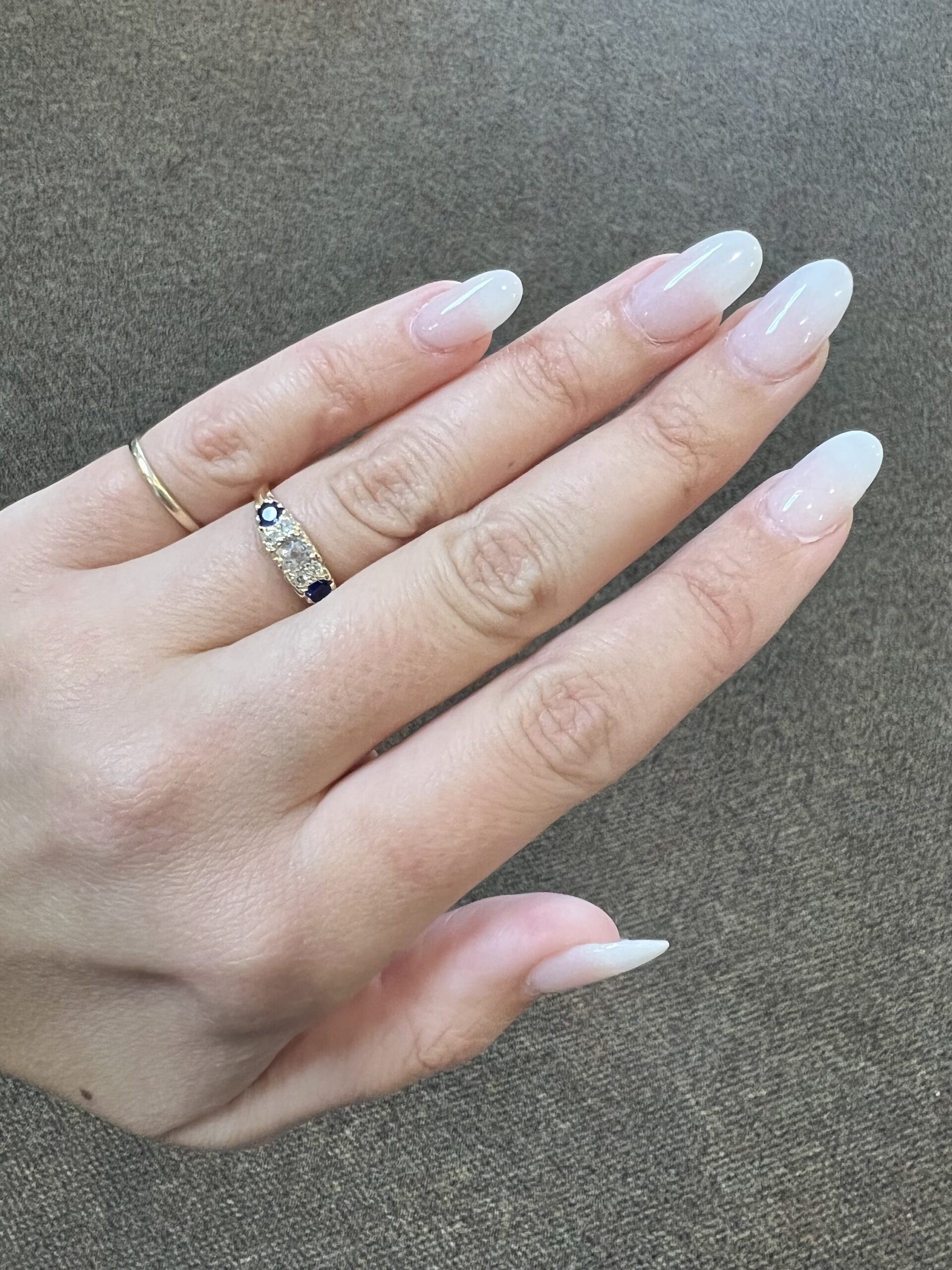 Custom Made 14k Yellow Gold Genuine Old Mine Cut Diamond & Sapphire Motif Ring - Image 19