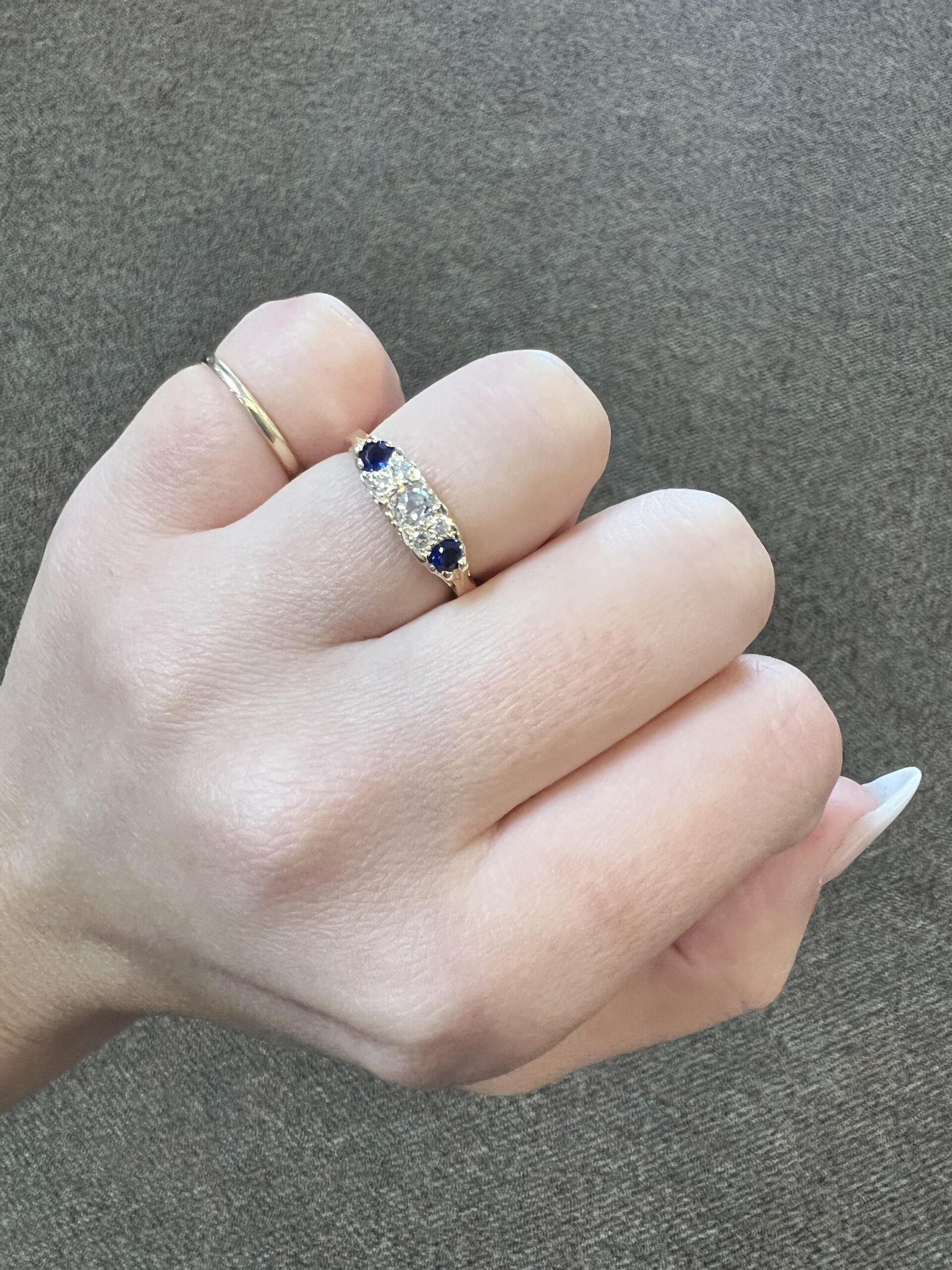 Custom Made 14k Yellow Gold Genuine Old Mine Cut Diamond & Sapphire Motif Ring - Image 20