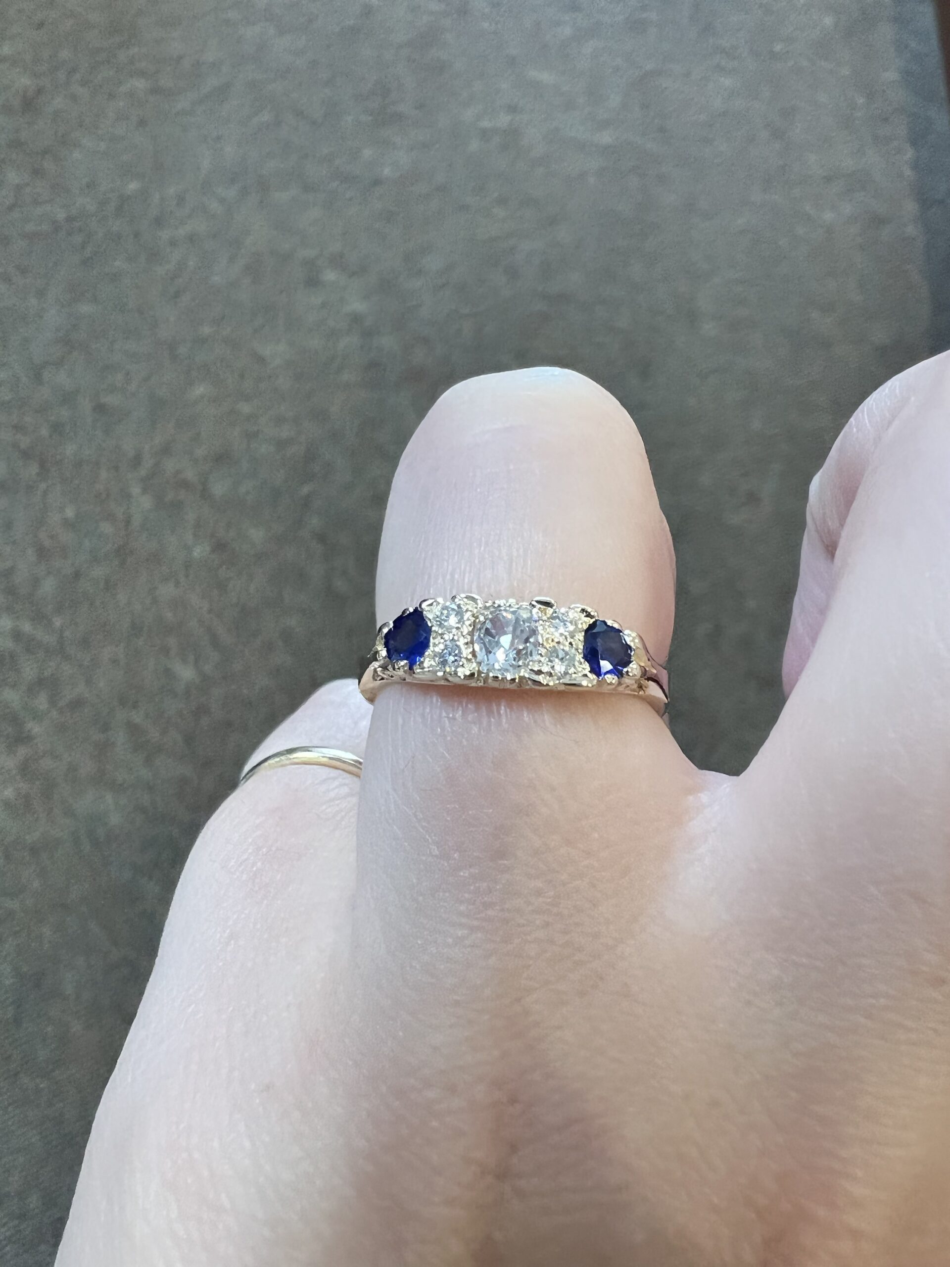 Custom Made 14k Yellow Gold Genuine Old Mine Cut Diamond & Sapphire Motif Ring - Image 6