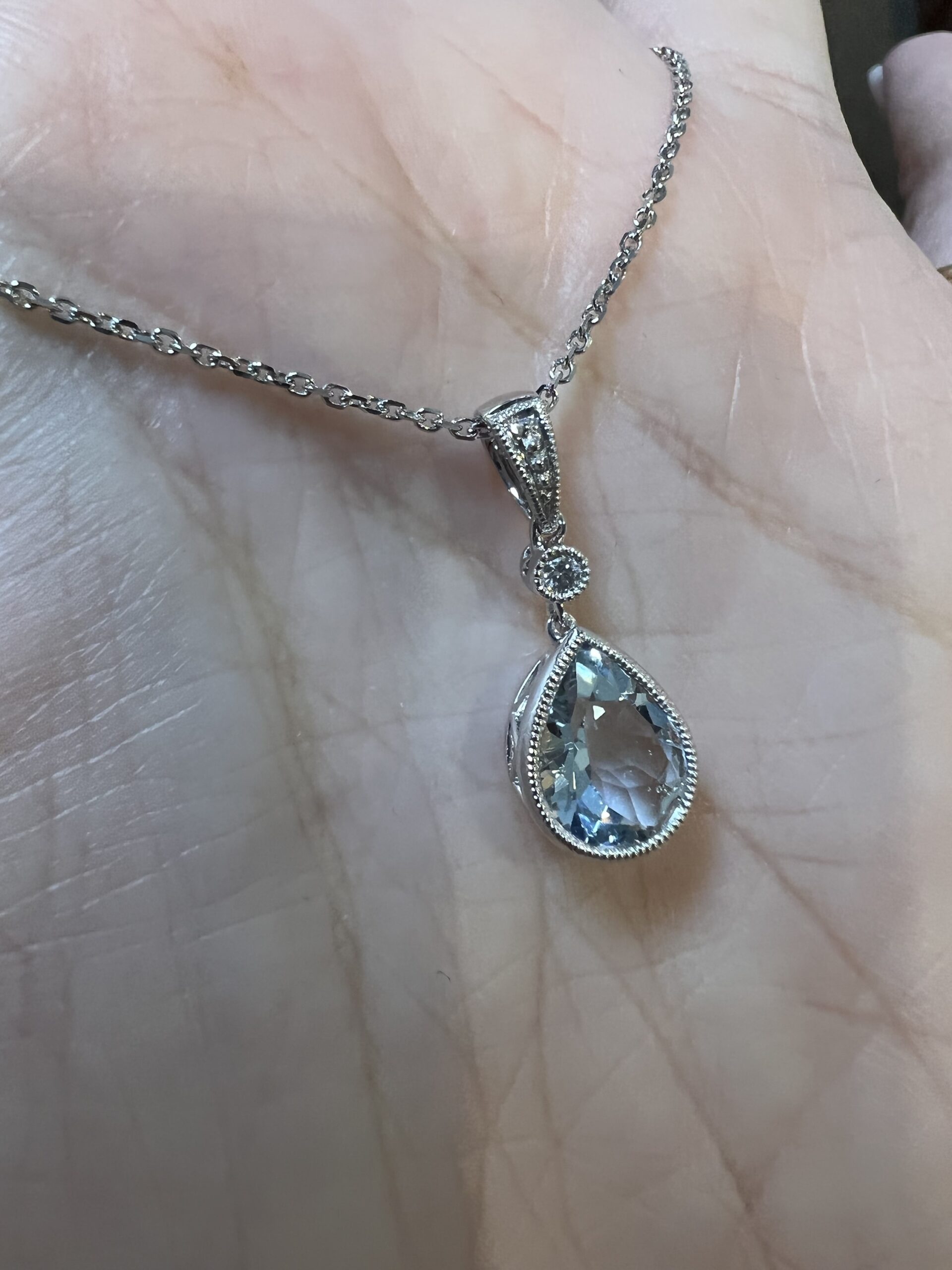 14k White Gold Genuine 1.23 Cttw Aquamarine Pendant - Image 2
