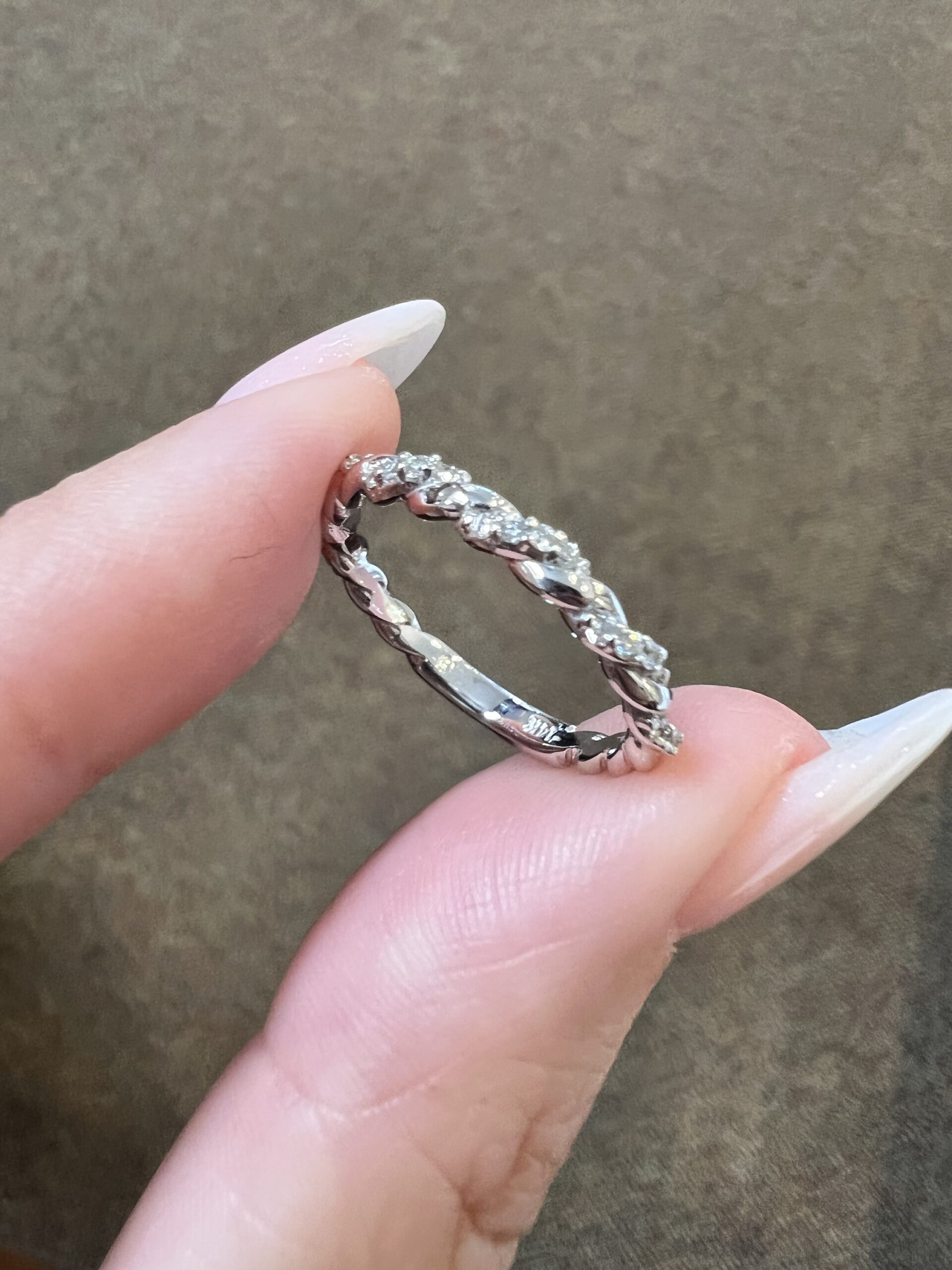 14k White Gold Genuine .14 Cttw Round Brilliant Cut Diamond Twist Band - Image 5