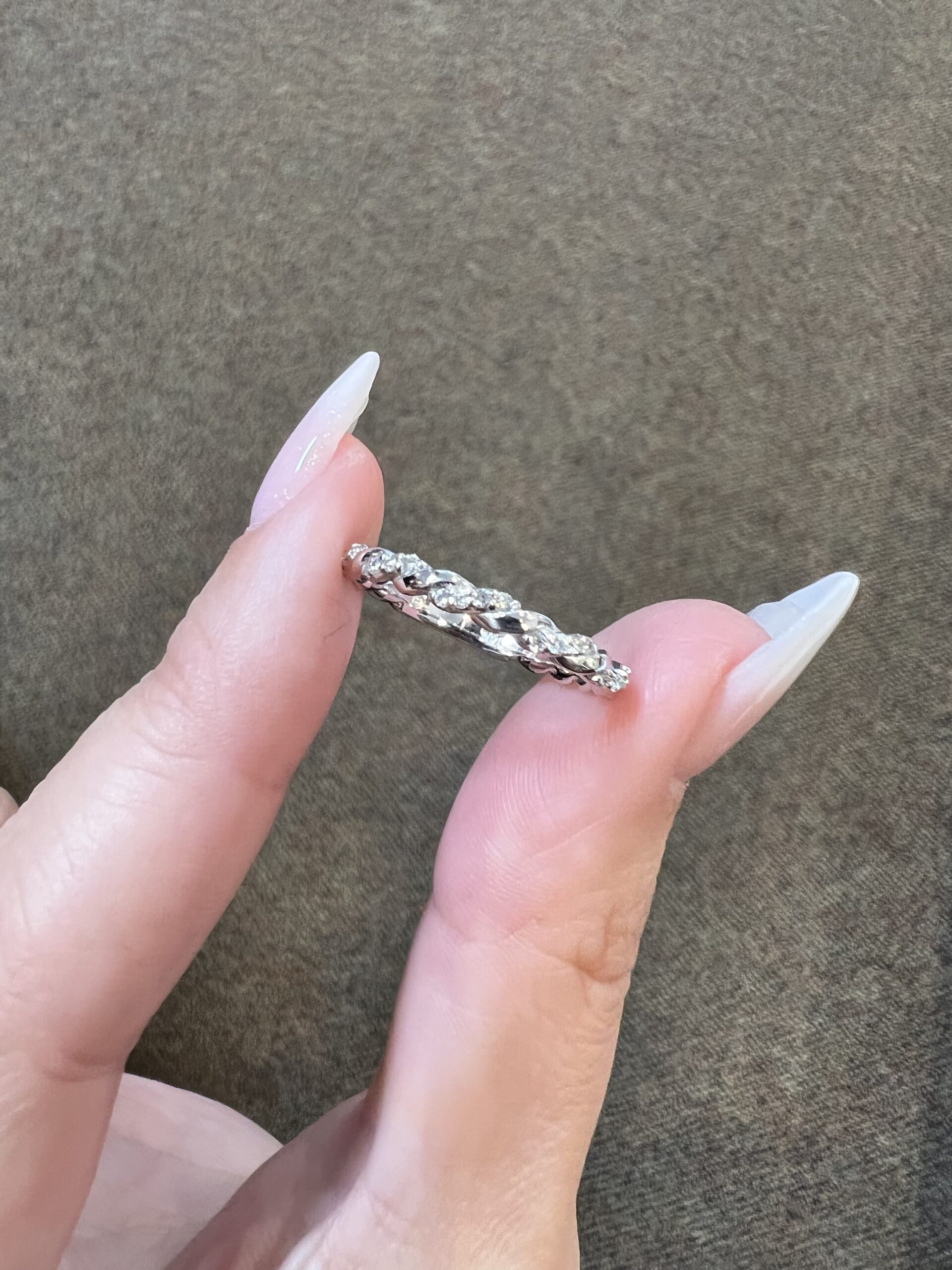 14k White Gold Genuine .14 Cttw Round Brilliant Cut Diamond Twist Band - Image 2