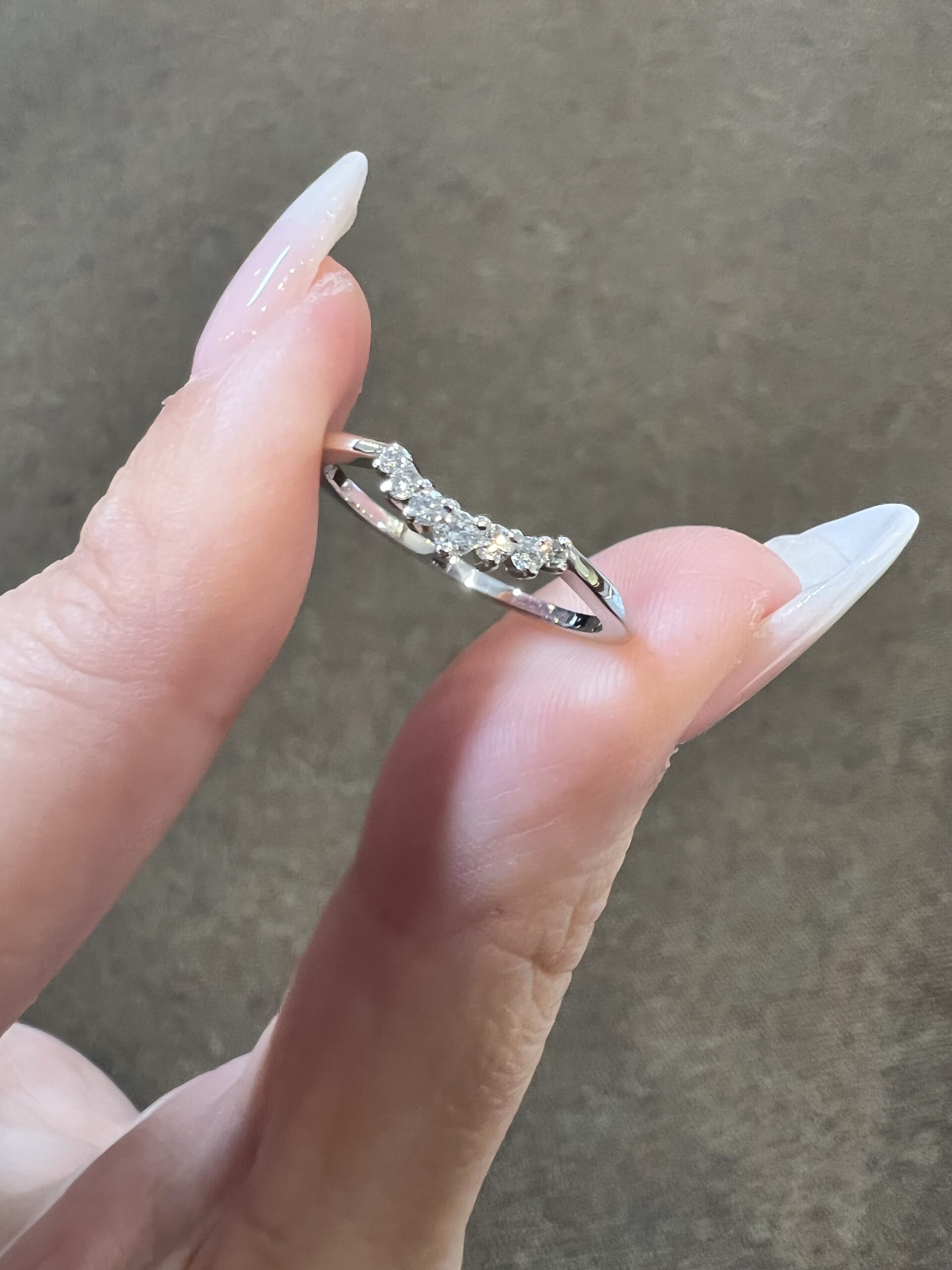 14k White Gold Genuine .14 Cttw Round Brilliant Cut Diamond Curved Band - Image 4