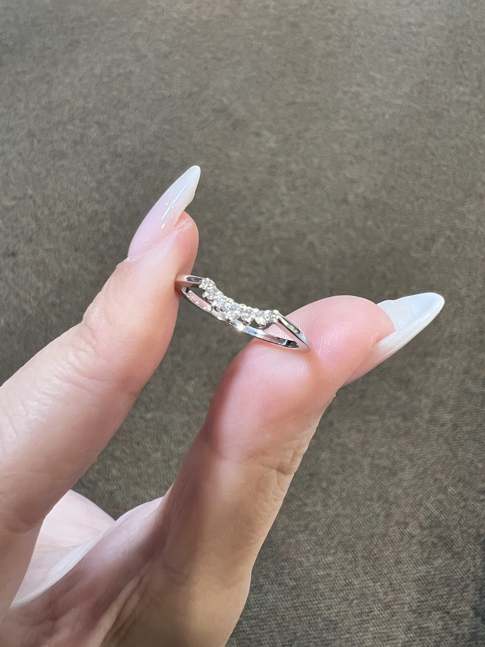 14k White Gold Genuine .14 Cttw Round Brilliant Cut Diamond Curved Band - Image 10