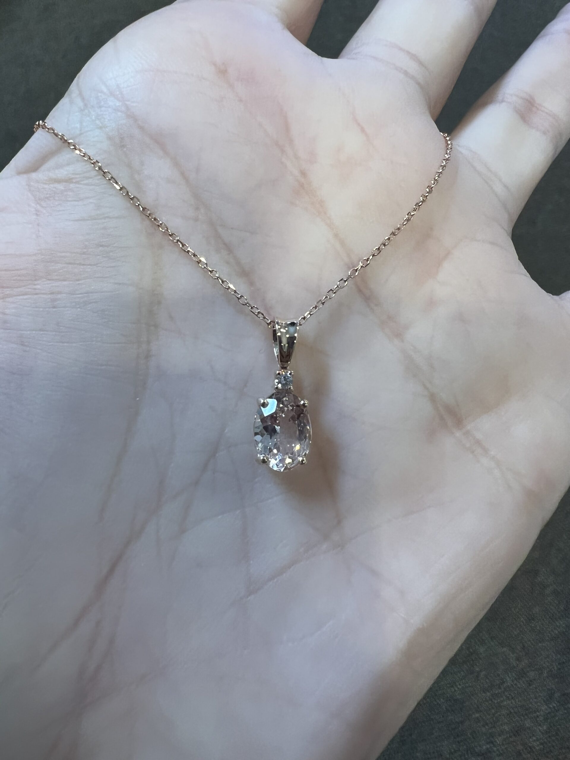 14k Rose Gold Genuine .76 Cttw Morganite & Diamond Basket Set Pendant - Image 9