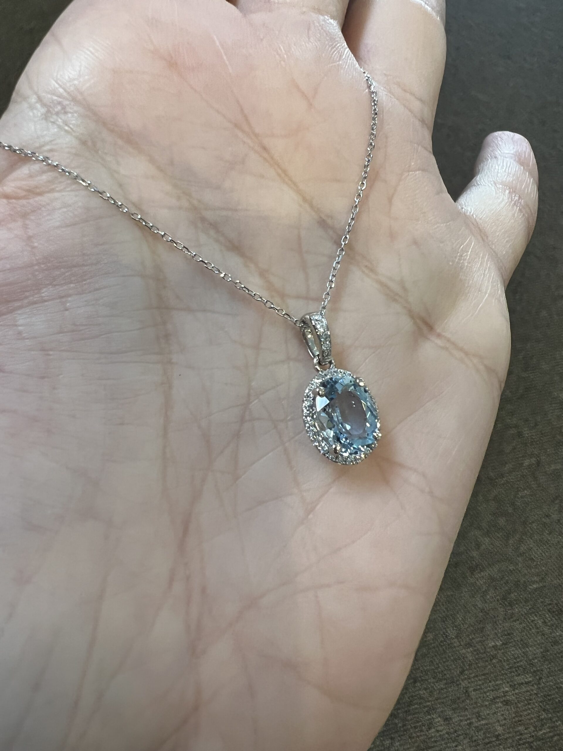14k White Gold Genuine 1.57 Cttw Aquamarine & Diamond Halo Pendant - Image 3