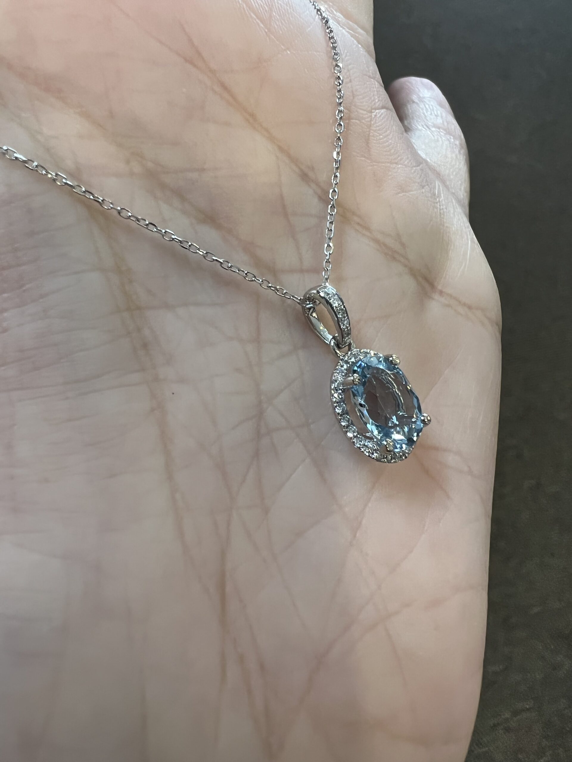 14k White Gold Genuine 1.57 Cttw Aquamarine & Diamond Halo Pendant - Image 15