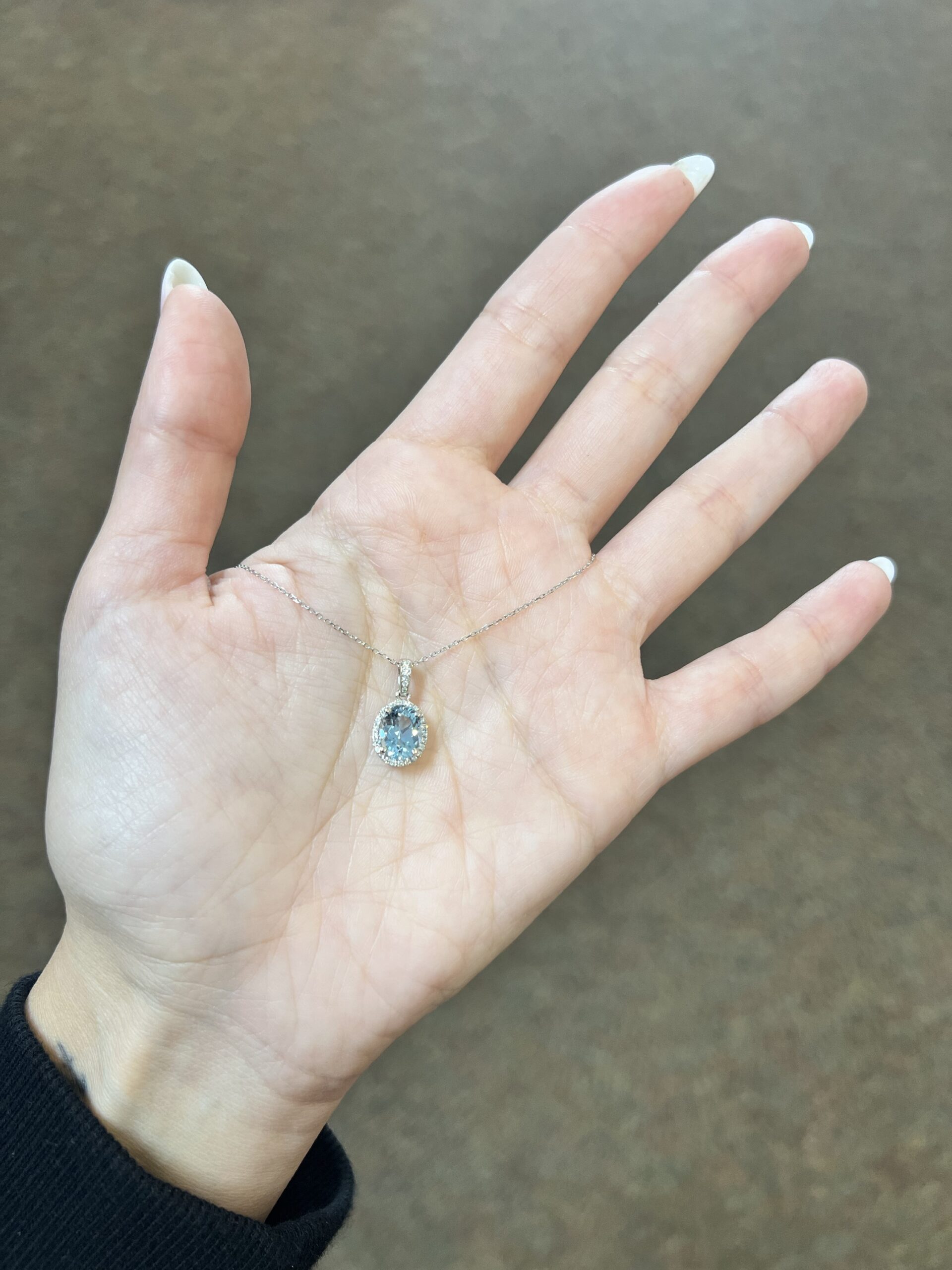 14k White Gold Genuine 1.57 Cttw Aquamarine & Diamond Halo Pendant - Image 13