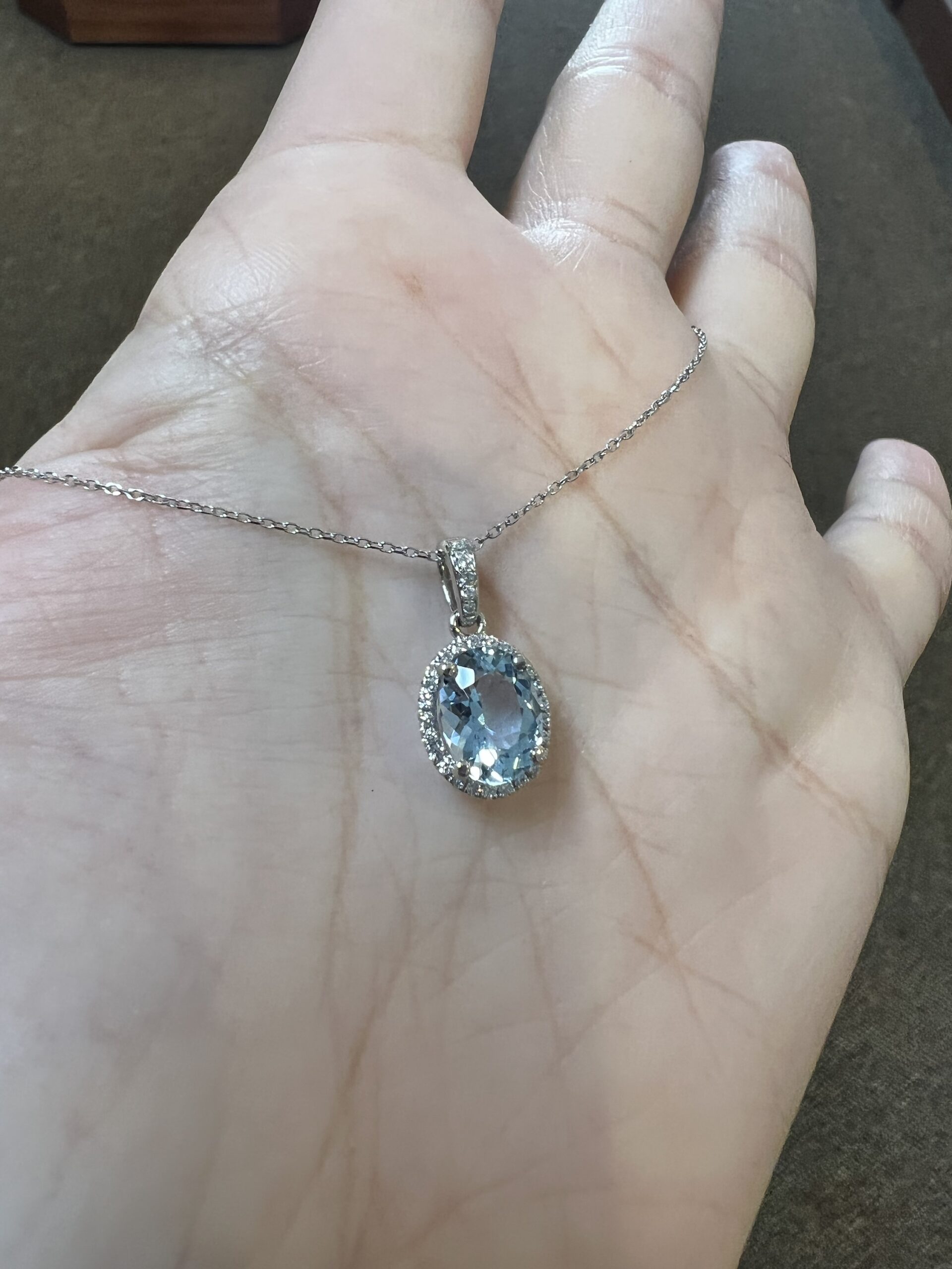 14k White Gold Genuine 1.57 Cttw Aquamarine & Diamond Halo Pendant - Image 4